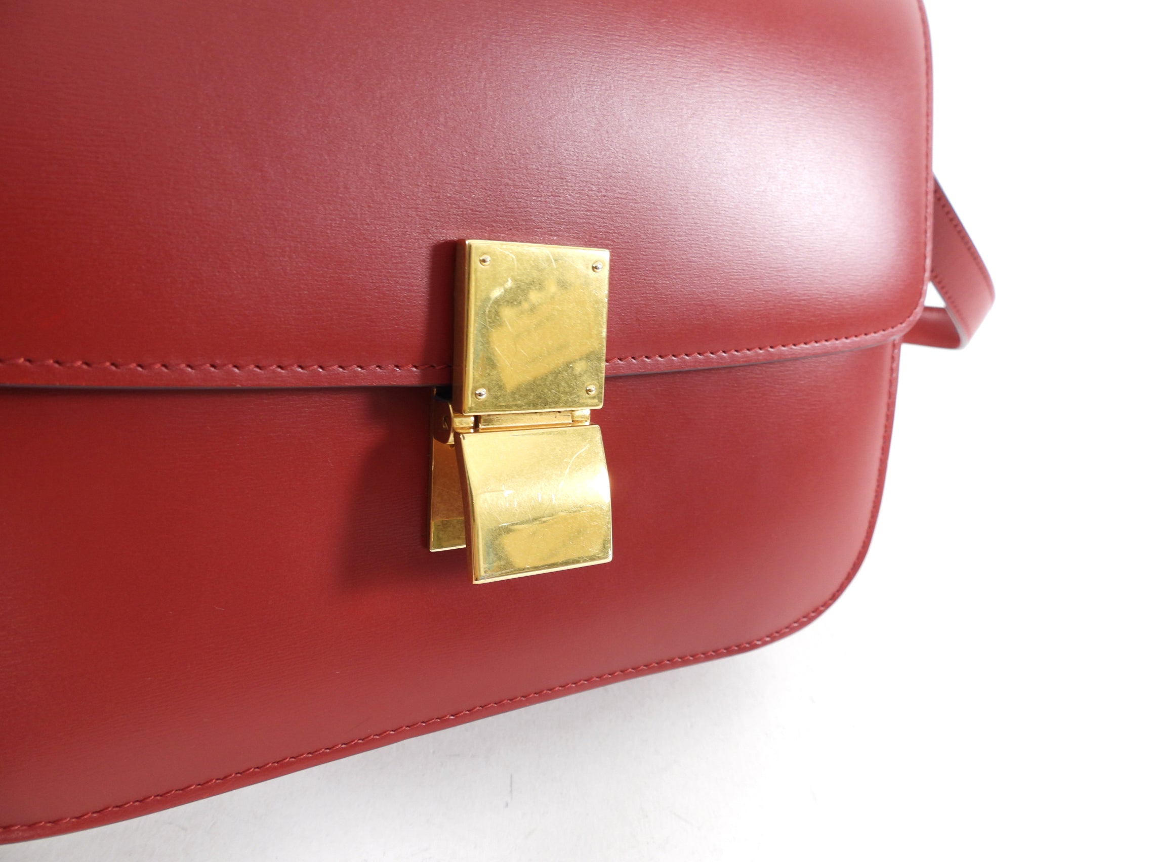 Celine Red Medium Box Shoulder Bag for Women | Genuine Leather Crossbody Purse | Perfect for Work, Travel & Evening Events