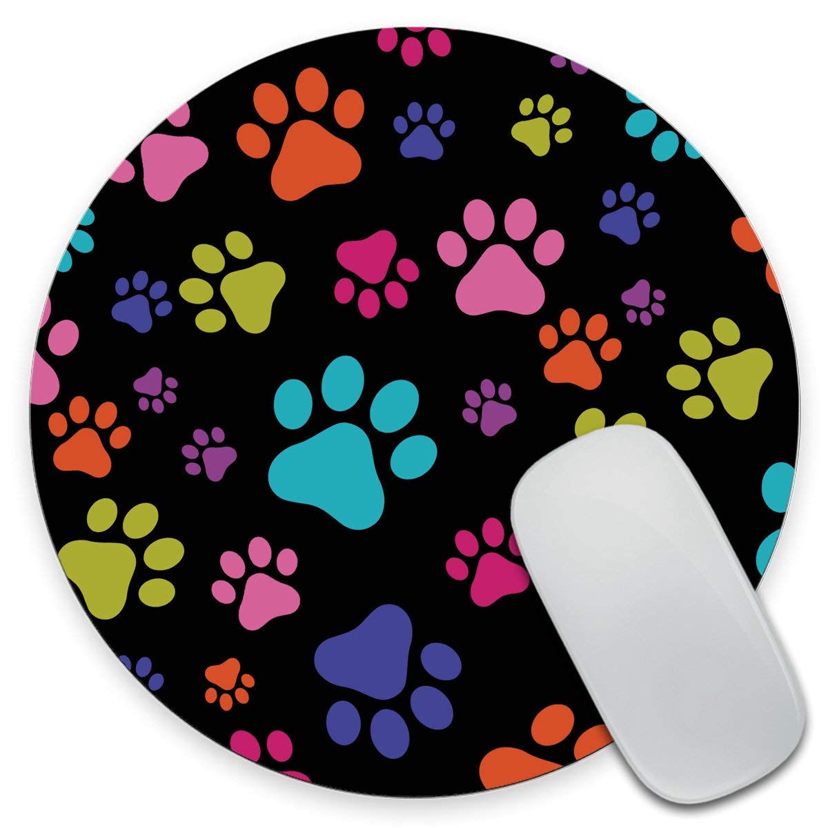 Non-Slip Round Mouse Pad with Cute Dog Paws Design - 7.9 Inch Gaming Mousepad for Computer, Laptop, Office & Home Desk Accessories (Multicolor) - Perfect for Work, Gaming & Pet Lovers