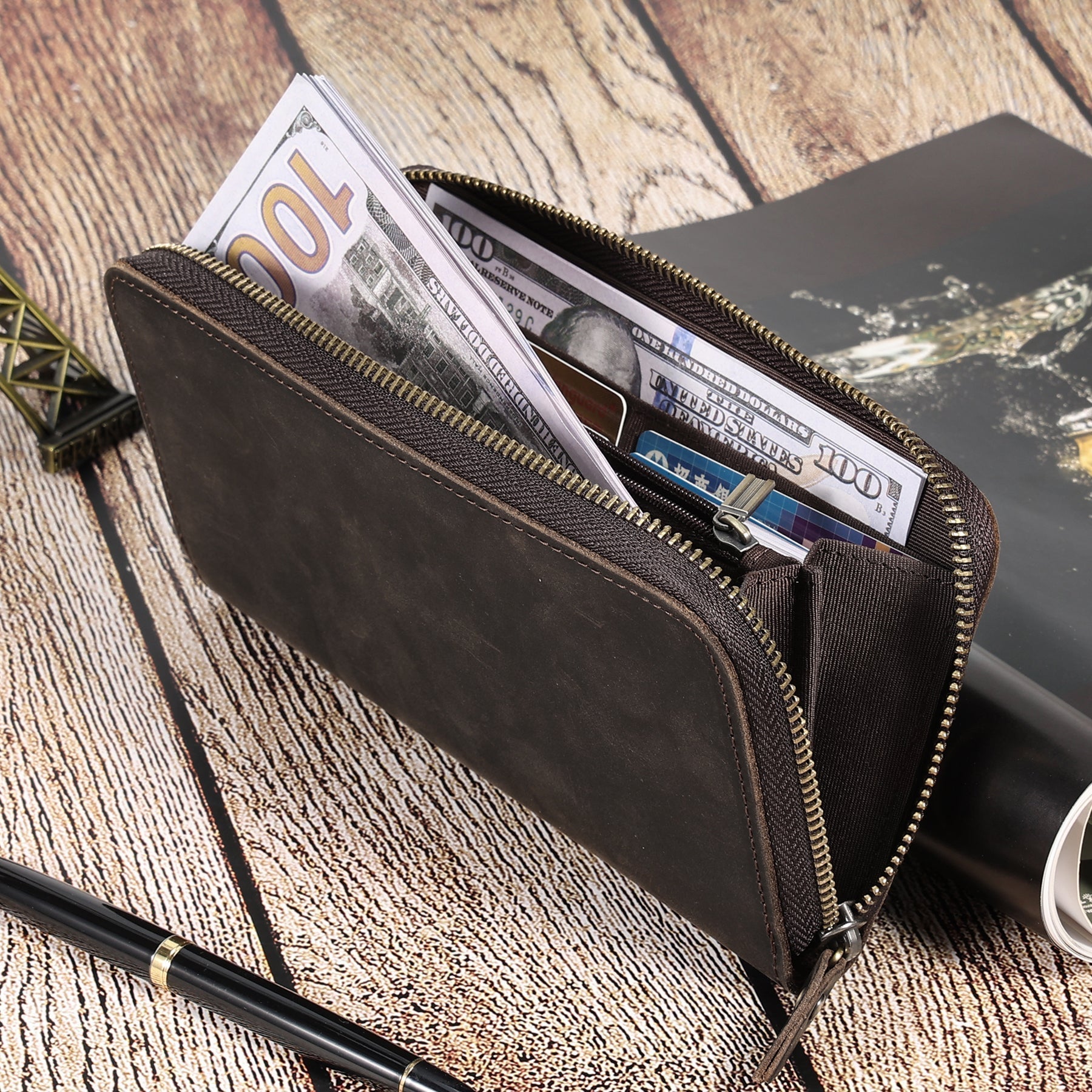 RFID Blocking Men's Long Wallet - Slim Leather Bifold Wallet with Multiple Card Slots - Perfect for Travel, Business & Everyday Use
