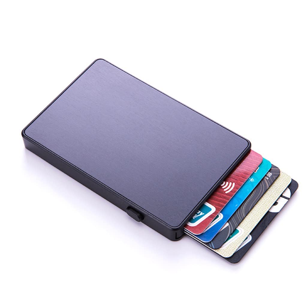 Premium Aluminum RFID Blocking Card Holder - Slim Metal Wallet for Men & Women with Push Button (Black, 9.5 x 6.2cm) - Secure Credit Card Protector for Travel, Business & Everyday Use