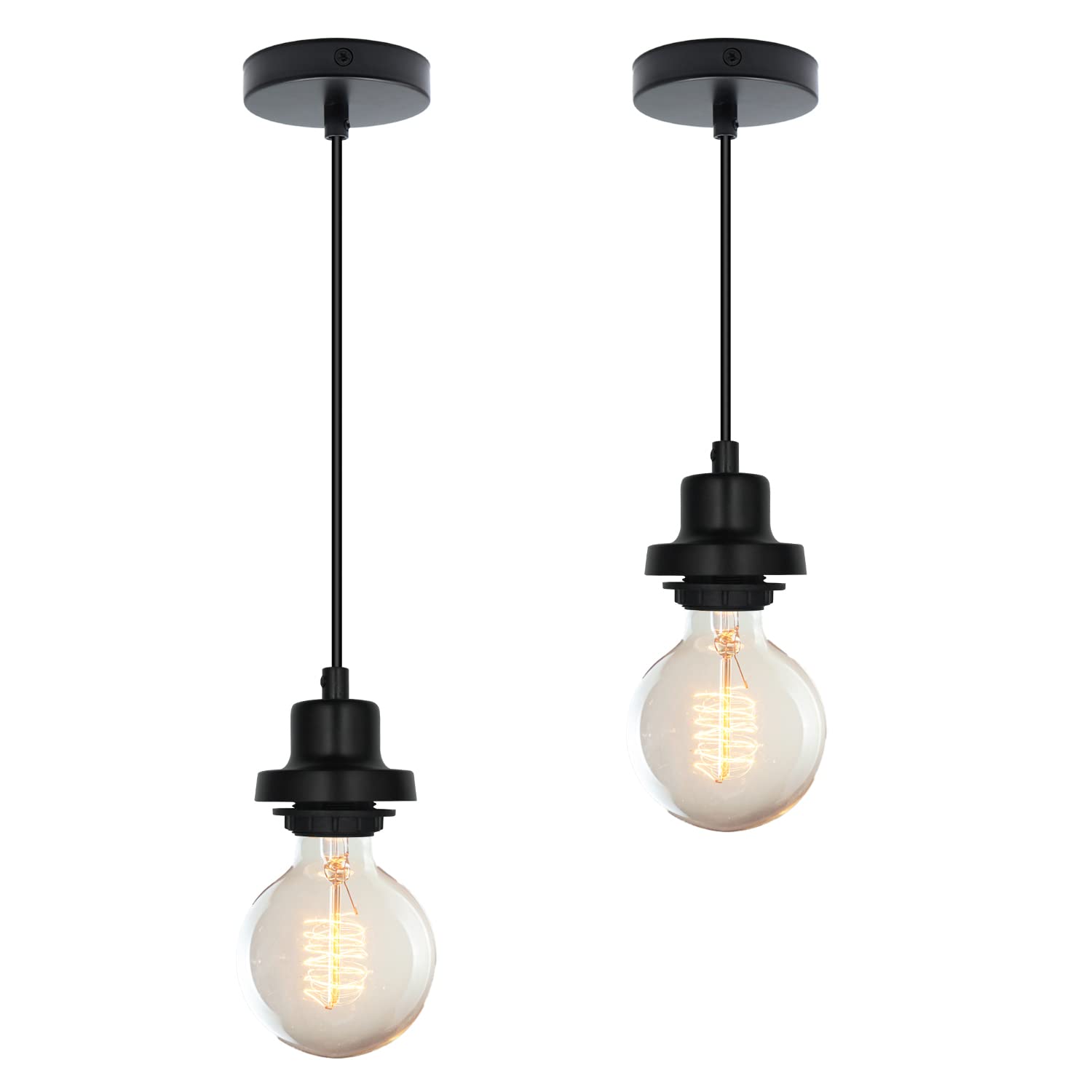 Vintage Industrial Pendant Light Cord Kit 2 Pack - Adjustable Hanging Light Fixtures for Home, Garage, Cafe & Restaurant Lighting Decor