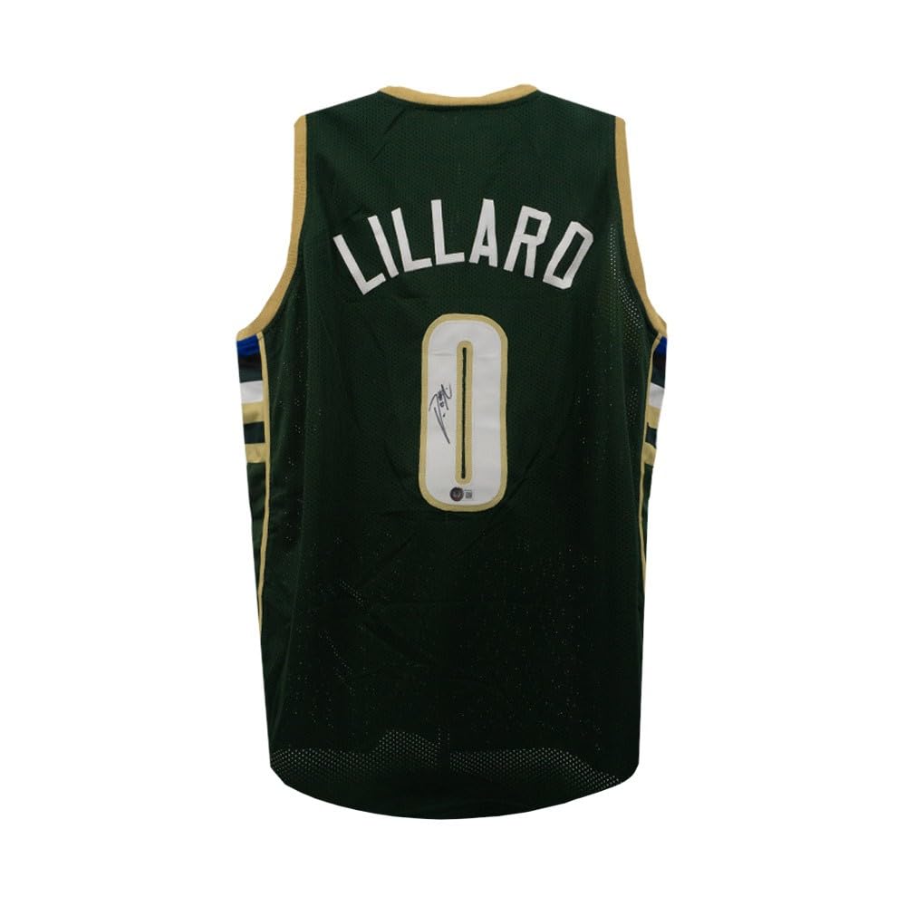 **Damian Lillard Autographed Milwaukee Bucks Green & Beige Basketball Jersey - Signed NBA Collectible - Perfect for Fans, Memorabilia Collectors & Game Day**