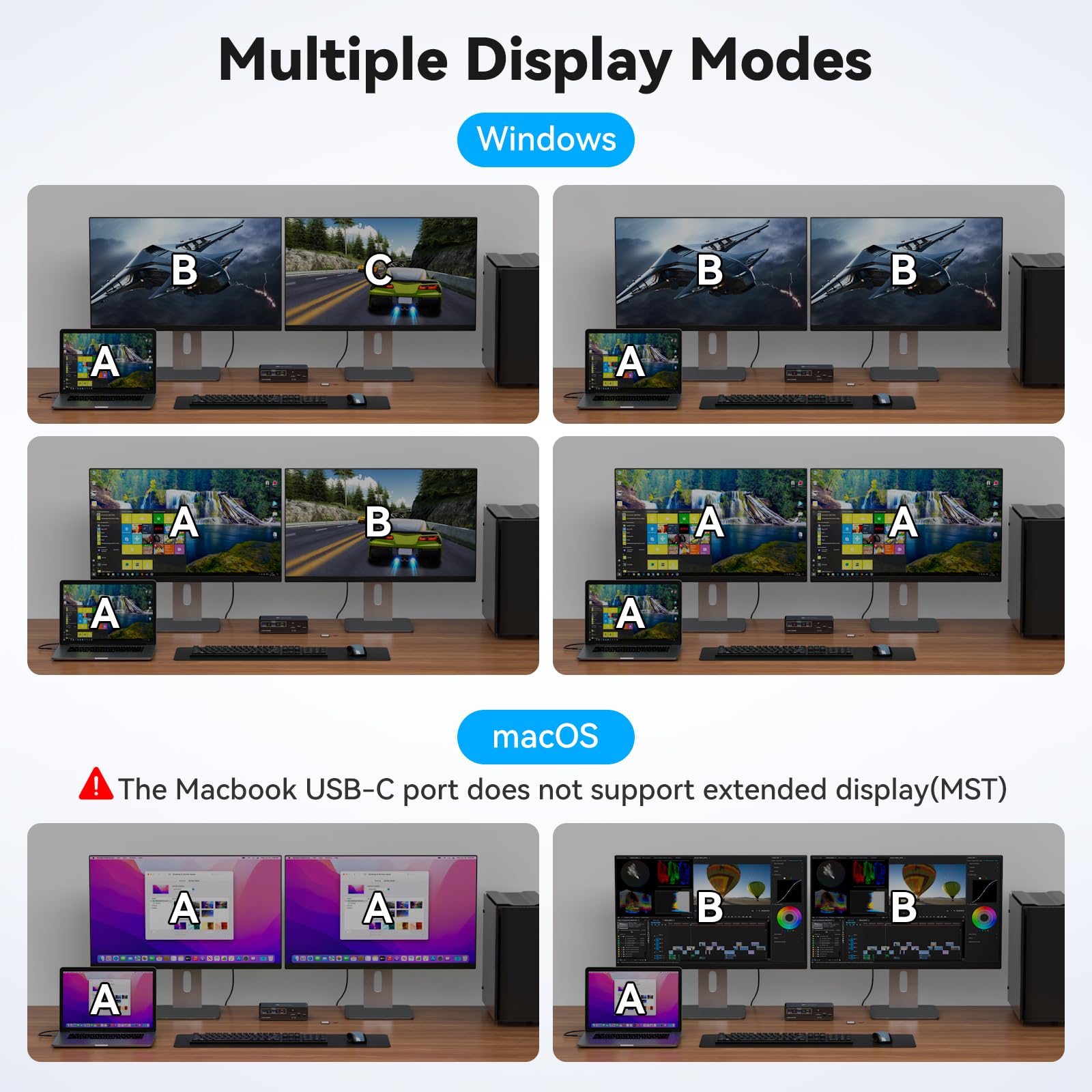 4K 120Hz USB C KVM Switch - Dual Monitor KVM Docking Station for Laptop & Desktop, 13-in-1 Dock with DisplayPort - Perfect for Home Office, Gaming & Multi-Tasking Workspaces