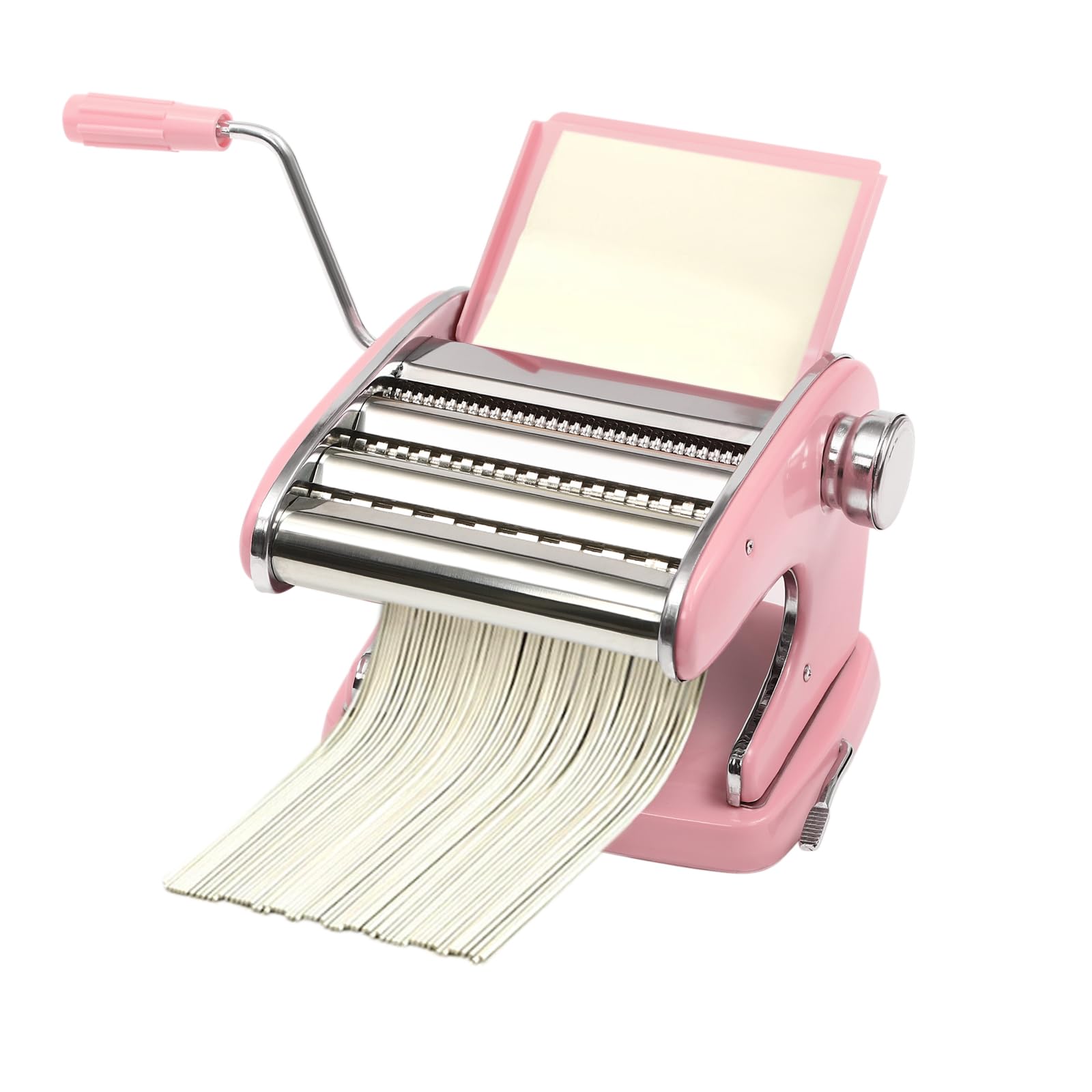 Stainless Steel Manual Pasta Maker Machine - 6 Adjustable Thickness Settings for Homemade Spaghetti, Fettuccini, Lasagna & Dumpling Skins | Durable Noodle Cutter | Perfect for Italian Cooking, Family Meals & DIY Pasta Making (Pink)