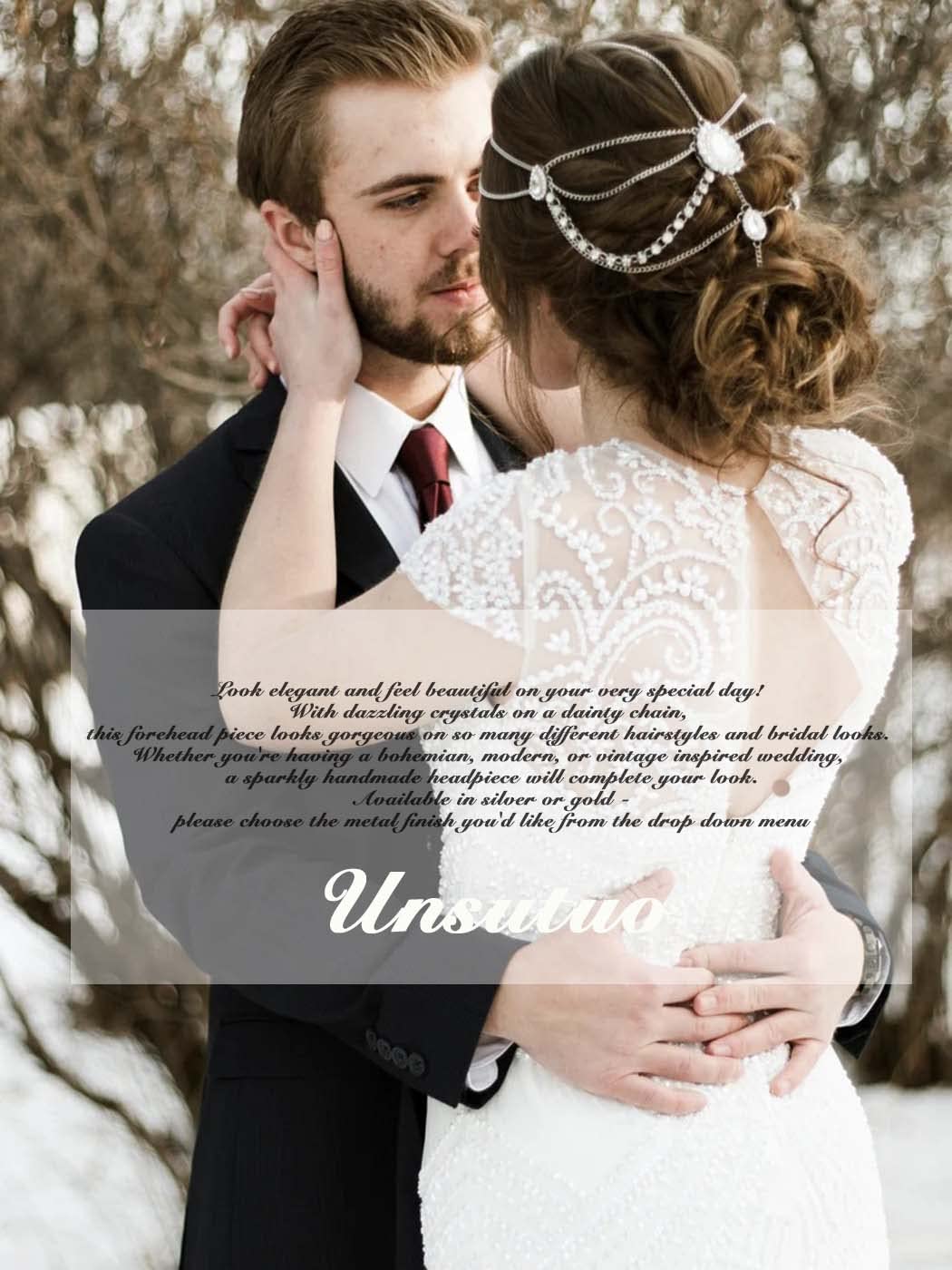 Unsutuo Rhinestone Bridal Head Chain Jewelry - Gold Crystal Forehead Hair Accessory for Women & Girls - Perfect for Weddings, Boho Parties & Festivals (Gold)