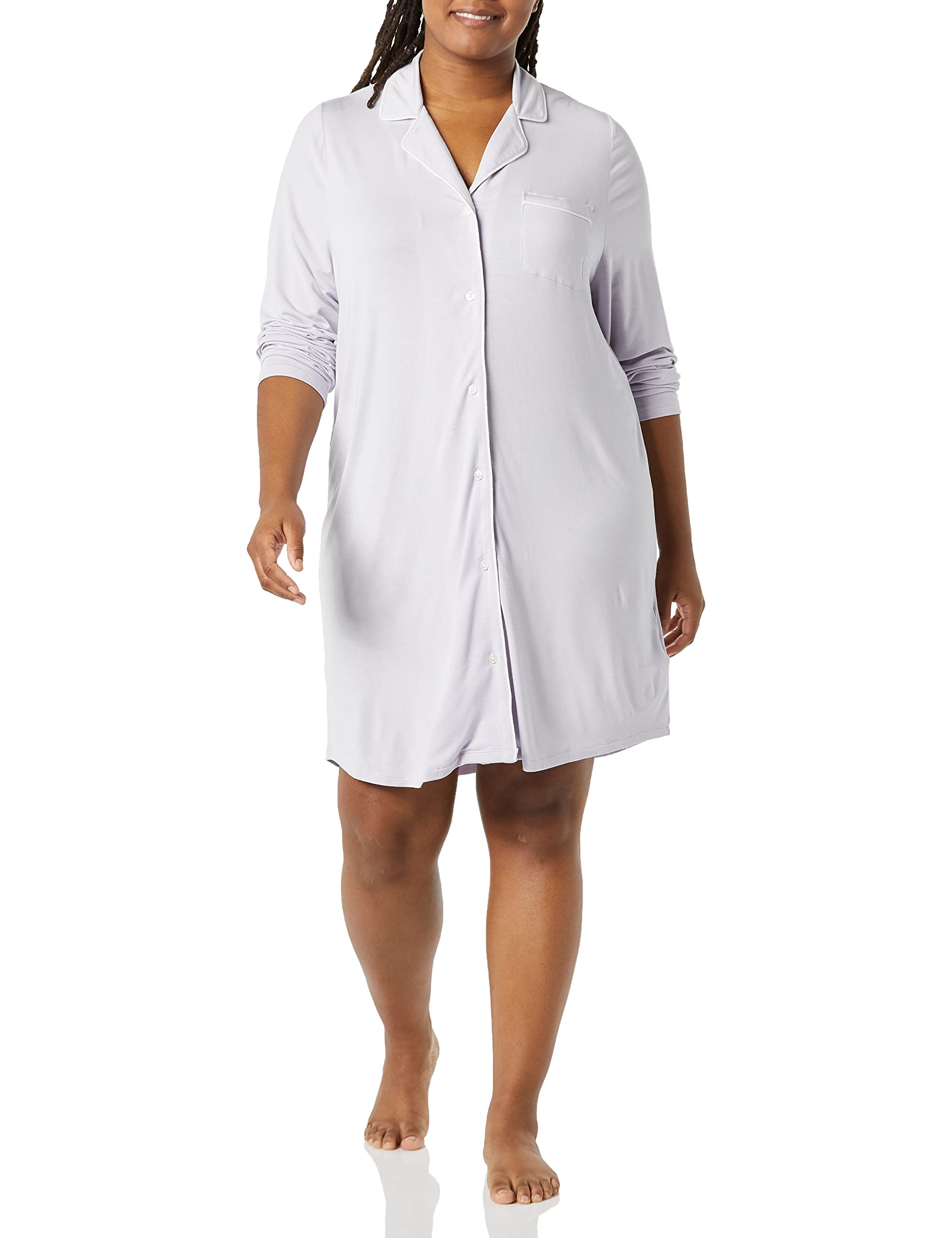 Amazon Essentials Women's Piped Nightshirt - Soft & Comfortable Sleepwear, Plus Size Options - Perfect for Relaxing at Home or Overnight Travel
