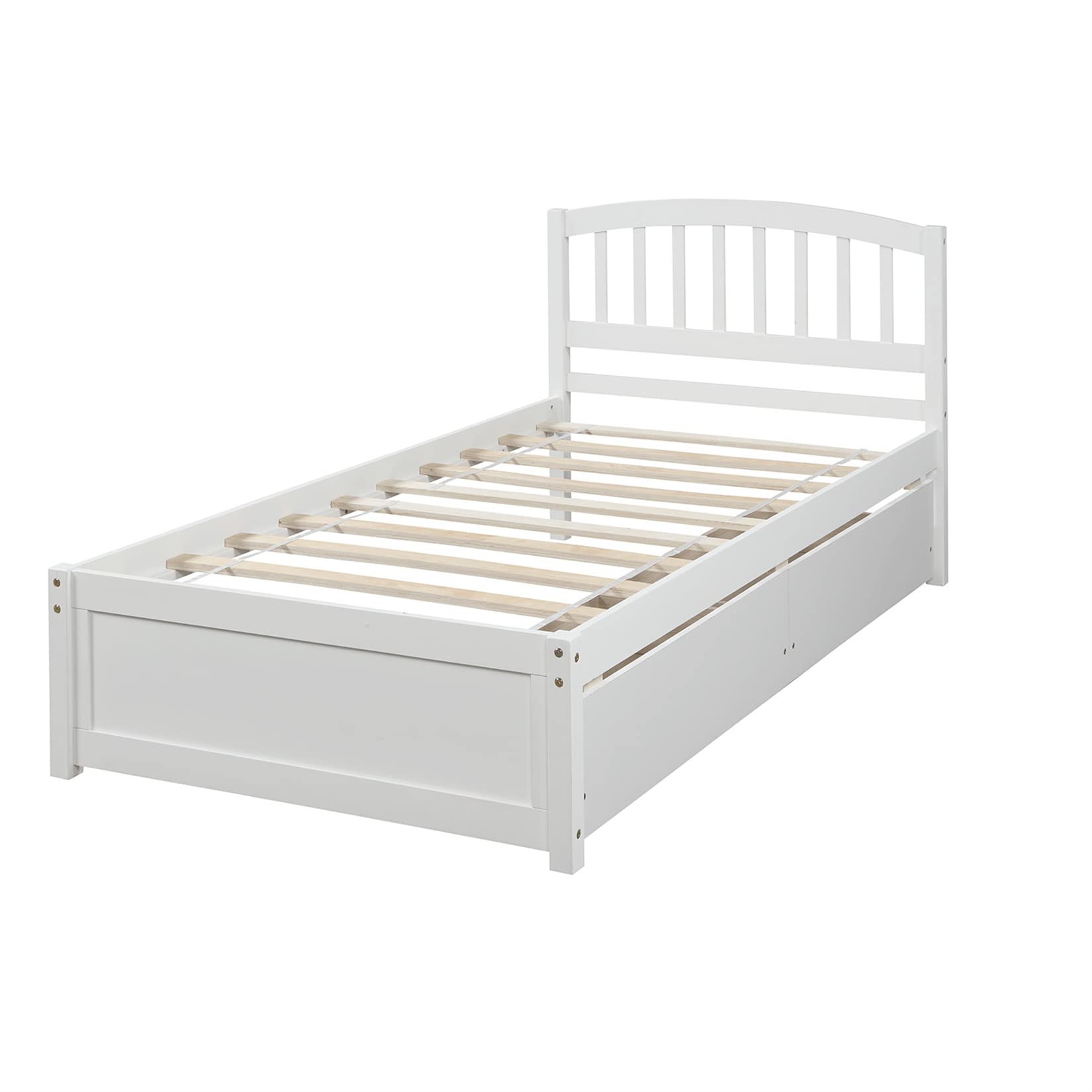 White Twin Wooden Bed Frame with Headboard, Footboard & Storage Drawers - Sturdy Platform Captain Bed for Kids, Teens & Adults | Perfect for Small Bedrooms, Guest Rooms & Dormitories