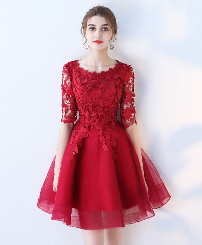 Elegant Burgundy Lace Tulle Short Prom Dress for Women - Sexy Homecoming Party Dress for Formal Events, Dances & Special Occasions