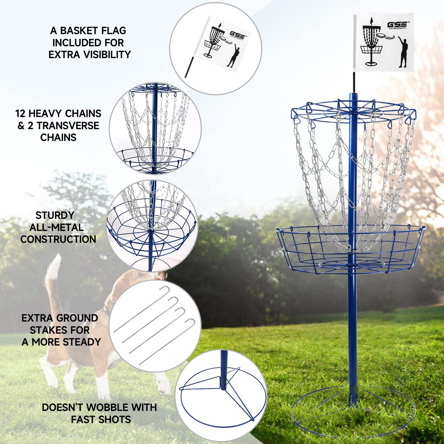GSE PRO Portable Disc Golf Target Basket - 12/24 Chain Metal Practice Goal for Outdoor Disc Golf Training | Perfect for Backyard, Park & Tournament Play