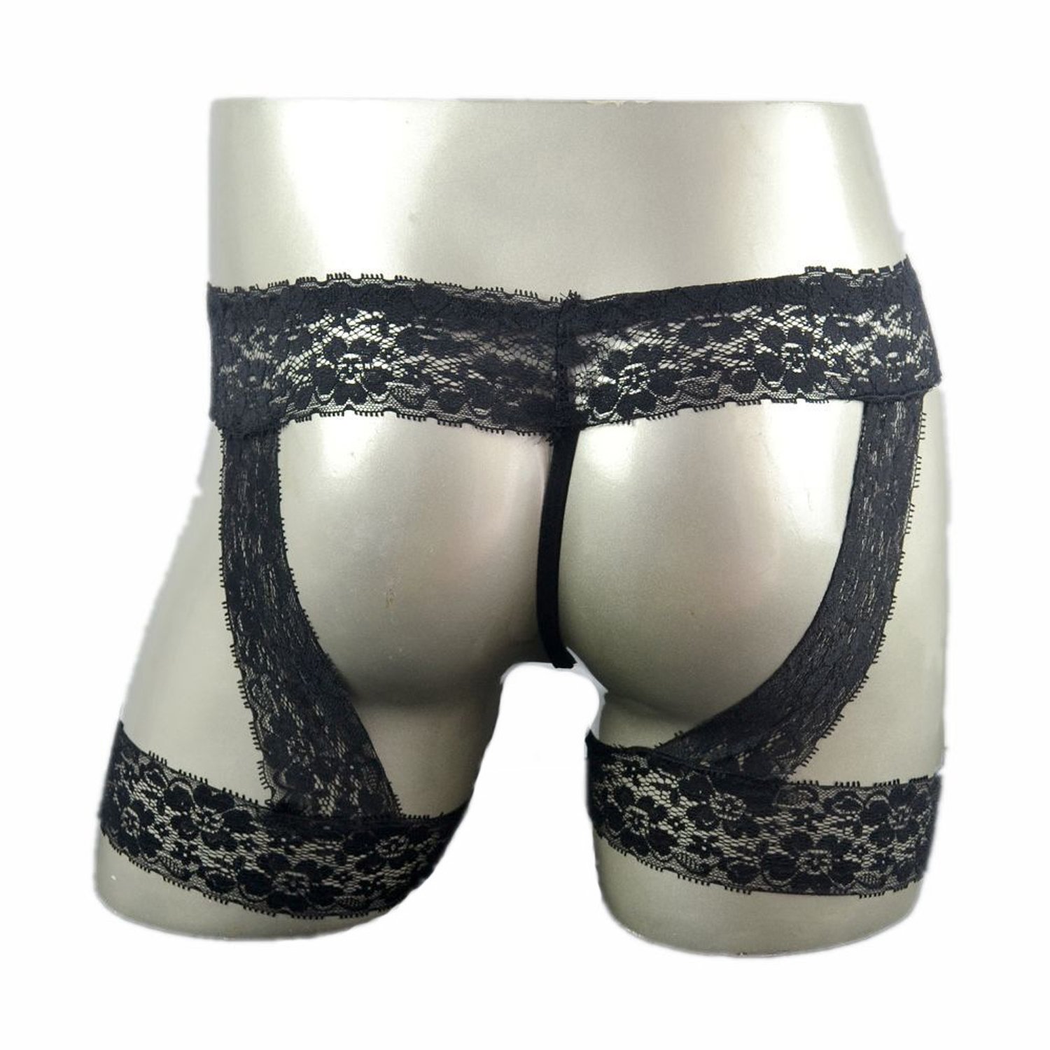 **Men's Lace G-String Thong Underwear - Open Butt Lingerie Briefs for Gay & Straight Men - Black - Perfect for Sensual Wear & Special Occasions**