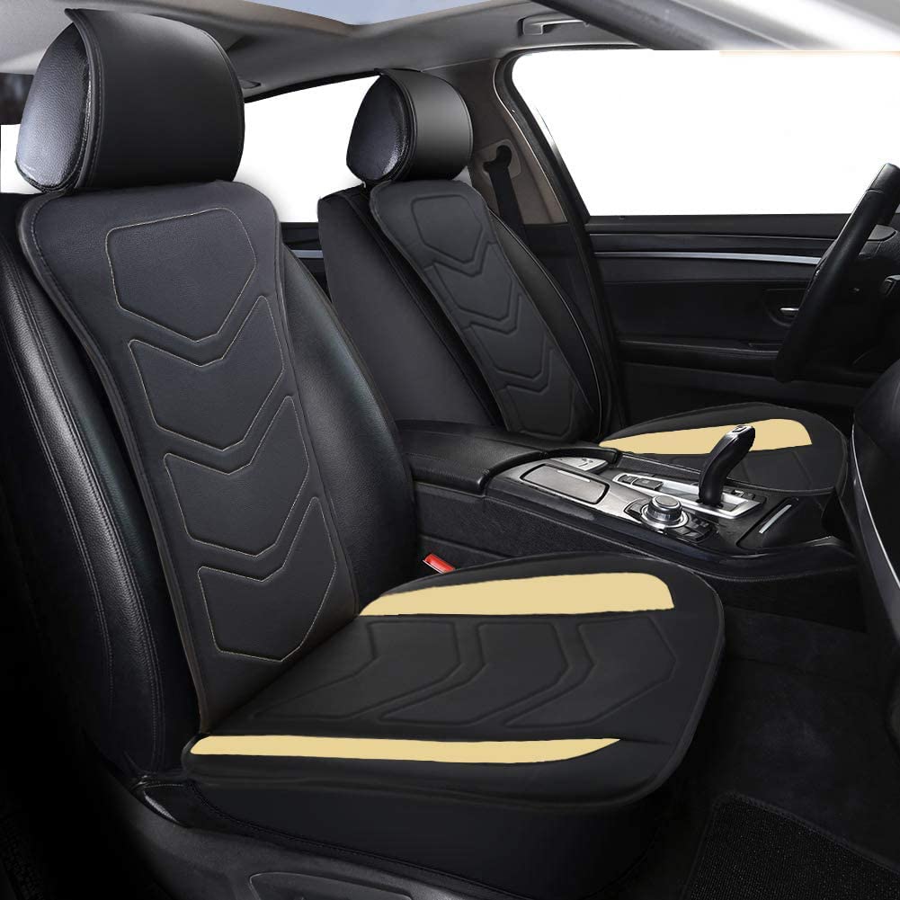 Premium 2-Pack Big Ant Car Seat Covers - Luxury Leather Auto Seat Protectors with Anti-Slip Design & 2 Storage Pockets | Universal Fit for Cars, Trucks, Vans & SUVs (Black & Beige) | Perfect for Road Trips, Commuting & Family Travel