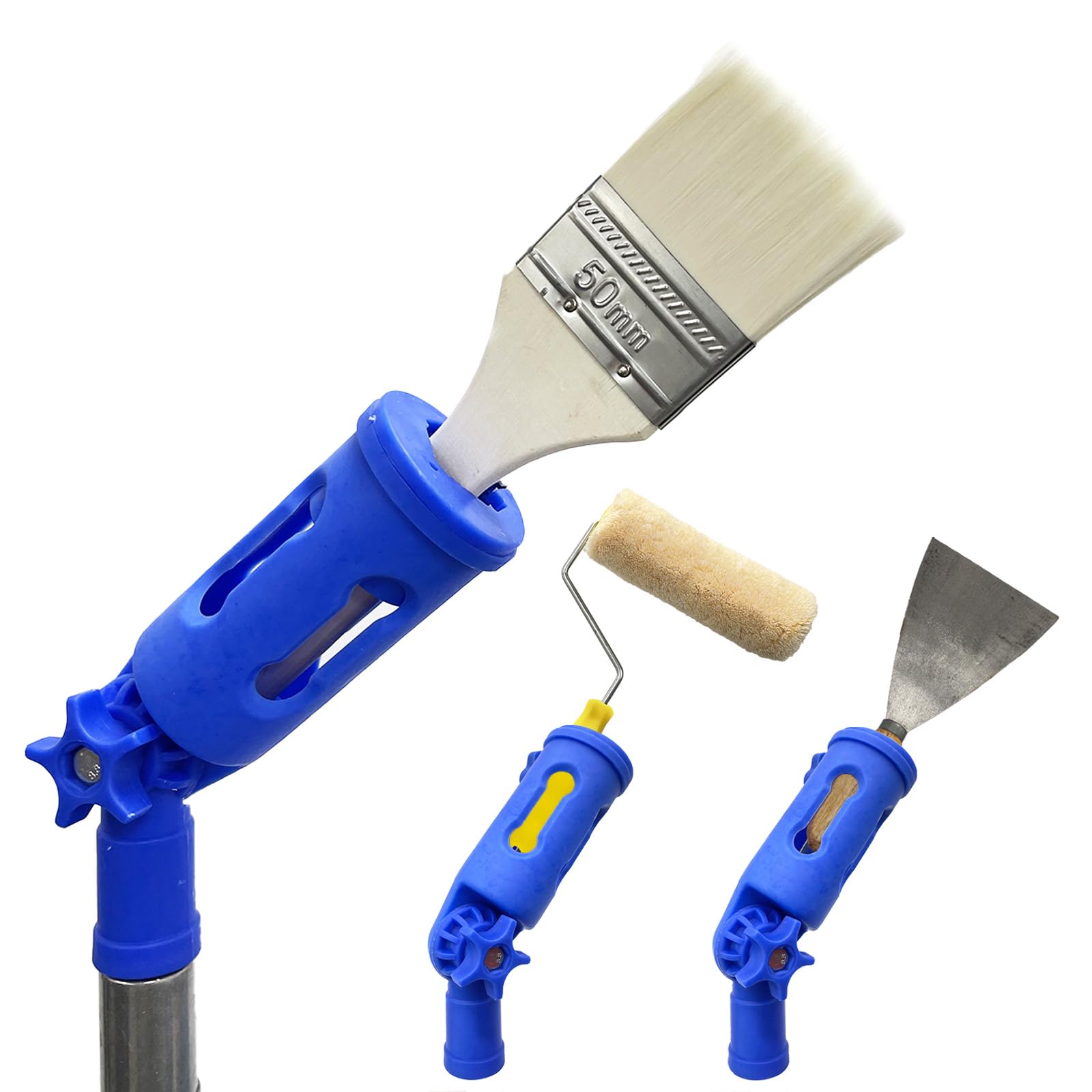 Multi-Angle Paint Brush Extender with Rotating Head - Extension Pole Attachment for Paint Brushes & Rollers - Perfect for High Ceilings, Corners, Edges - Ideal for Home Painting, Wall Repair & DIY Projects
