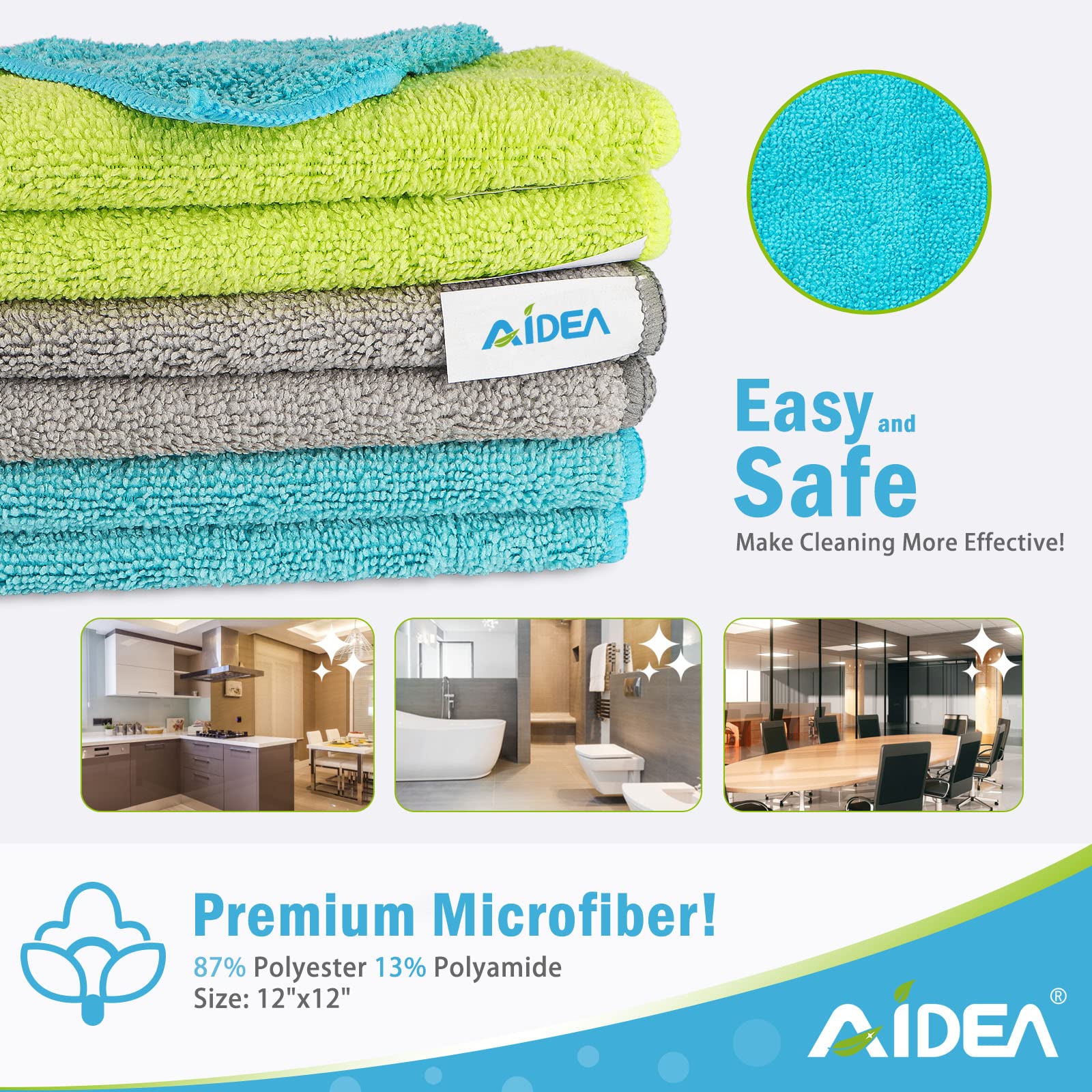 AIDEA 100-Pack Microfiber Cleaning Cloths - Super Absorbent, Lint-Free, Streak-Free Cleaning Towels (12x12 Inch) for House, Kitchen, Car, Windows & Electronics - Perfect for Dusting, Polishing & Glass Cleaning
