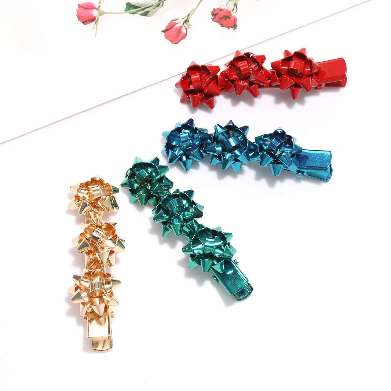4PCS Christmas Bow Hair Clips for Women & Girls - Festive Xmas Hair Accessories, Alligator Clips Hairpins (Style B) - Perfect for Holiday Parties, Gifts & Christmas Outfits