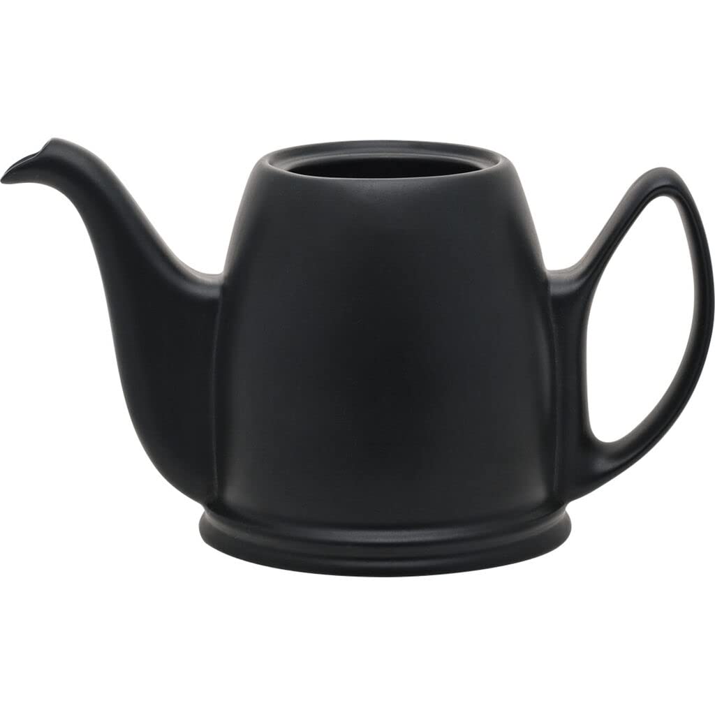 Premium French Porcelain Teapot with Bronze Aluminum Lid - 24oz (4 Cup) Ceramic Tea Kettle with Removable Infuser for Loose Leaf Tea - Elegant Black Design for Afternoon Tea, Tea Parties & Home Decor