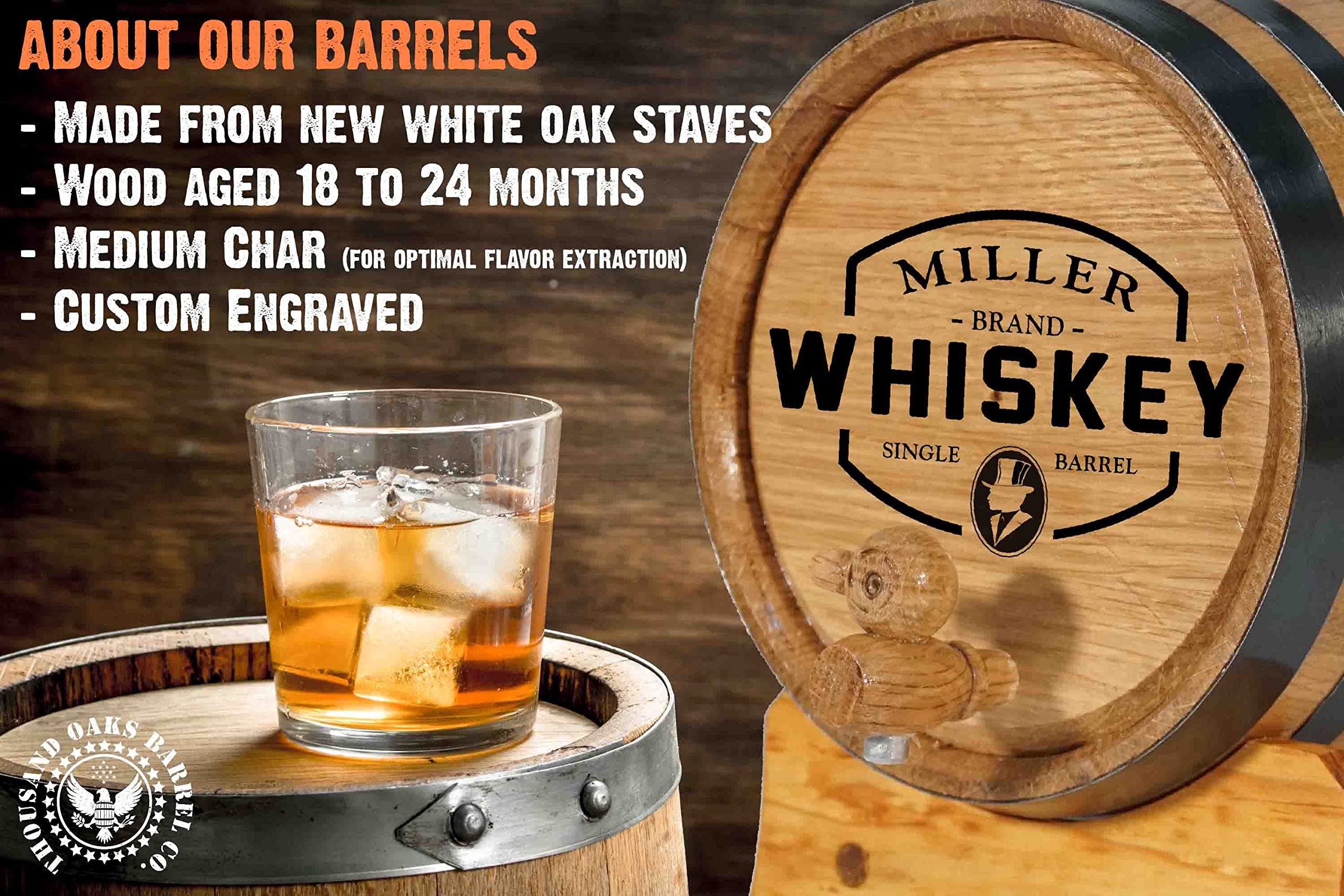 20L Oak Aging Barrel (5 Gallon) - Personalized Whiskey Barrel with Stand, Bung & Spigot - Charred American Oak Mini Barrel for Home Brewing, Distilling & Aging Spirits - Perfect for Bourbon, Wine & Craft Beer Maturation