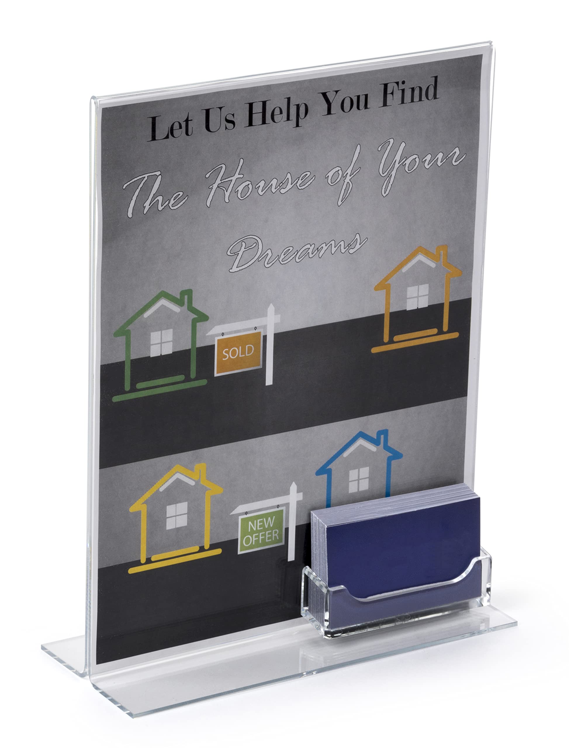 12-Pack Clear Acrylic Sign Frames 8.5x11 Inches with Business Card Holder - Double-Sided Tabletop Display for Retail Counters, Restaurants & Trade Shows | Durable Countertop Menu & Price Sign Holders