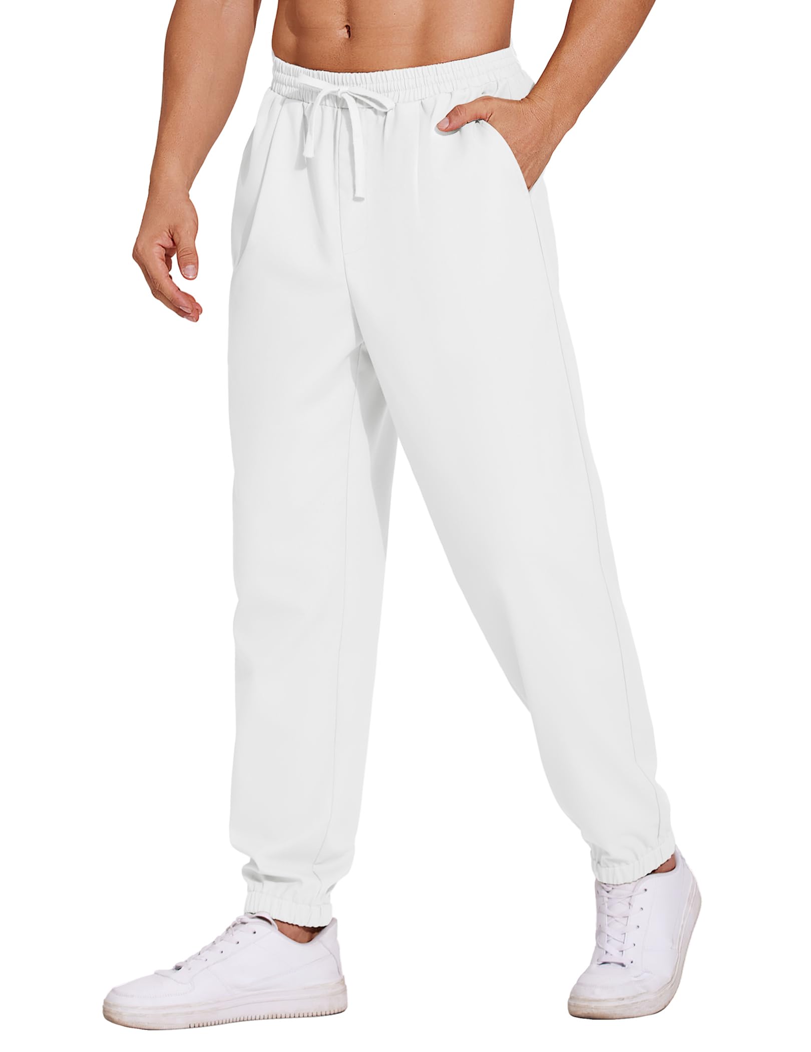 COOFANDY Men's Lightweight Linen Casual Jogger Pants with Elastic Waist & Drawstring - Breathable Yoga Beach Lounge Pants with Pockets for Summer Travel & Relaxation
