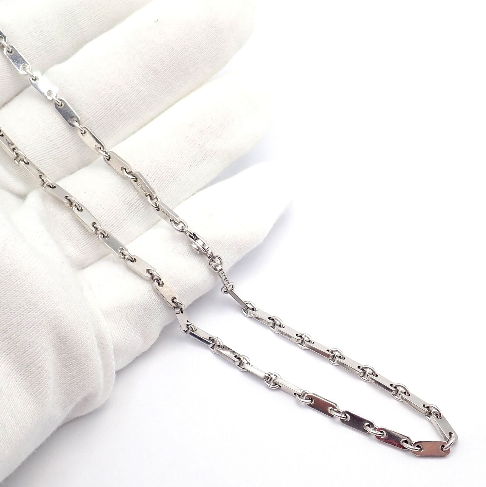 Authentic Cartier 18K White Gold Flat Link Necklace 17.75 Inches - Vintage 1998 Luxury Jewelry for Women, Perfect for Weddings, Anniversaries & Special Occasions