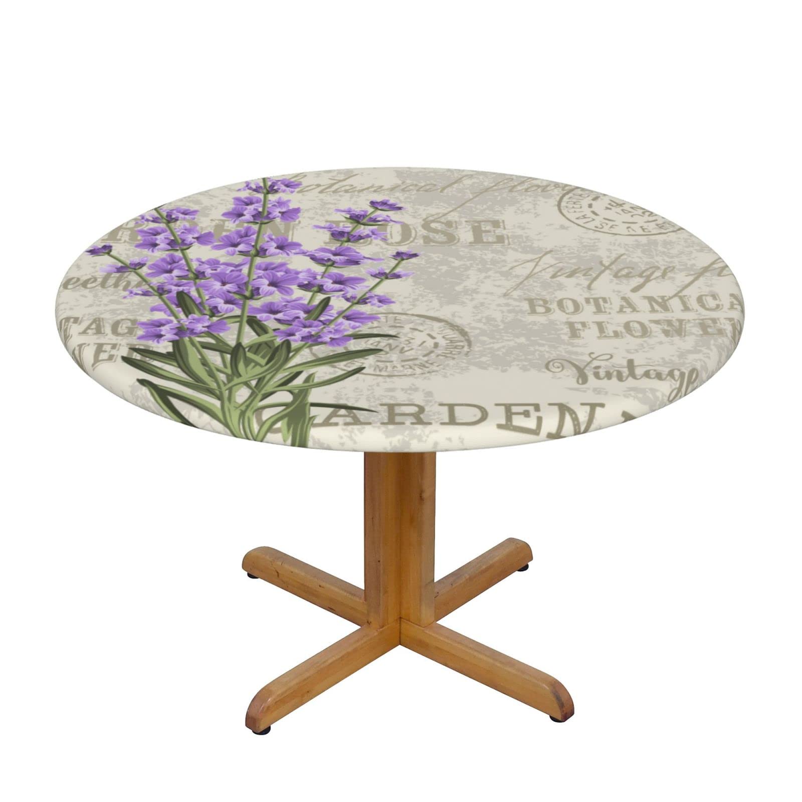 Lavender Elastic Waterproof Round Tablecloth - Wipeable Fitted Table Cover for Indoor & Outdoor Use - Medium Size - Perfect for Picnics, Parties, and Dining Decor