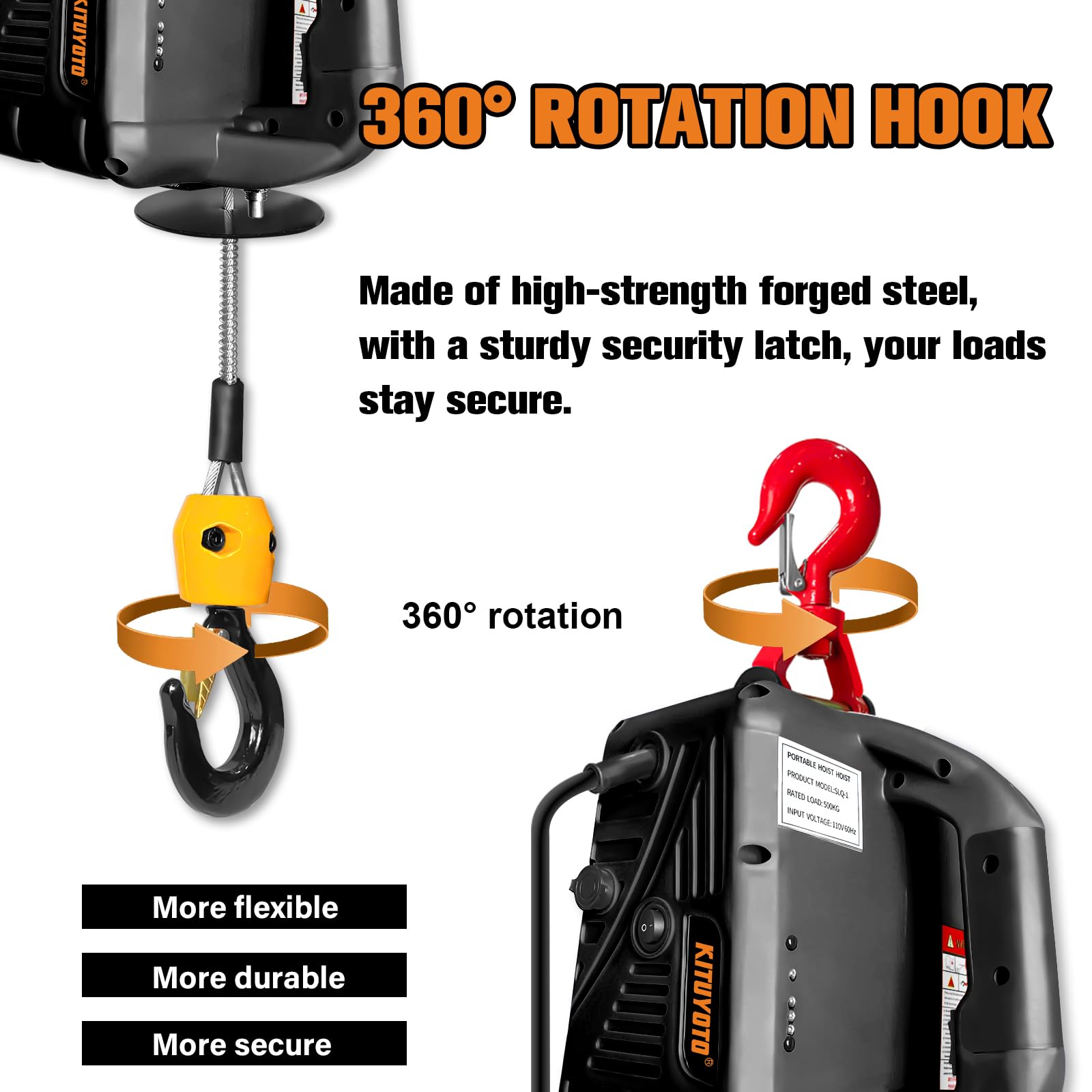 3-in-1 Electric Hoist Winch 1100 Lbs Capacity - Portable Winch with Manual/Cable/Remote Control, Overload Protection & 25ft Lifting Height - Ideal for Factory, Warehouse, Garage, and DIY Lifting Projects