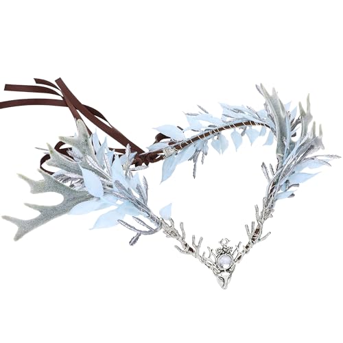 Silver Deer Antler Headband - Woodland Fairy Flower Crown for Women & Girls | Medieval Renaissance Wedding, Cosplay, Maternity & Forest Dress Up Accessories | Perfect for Halloween, Bridal Showers, Themed Parties & Fantasy Photoshoots