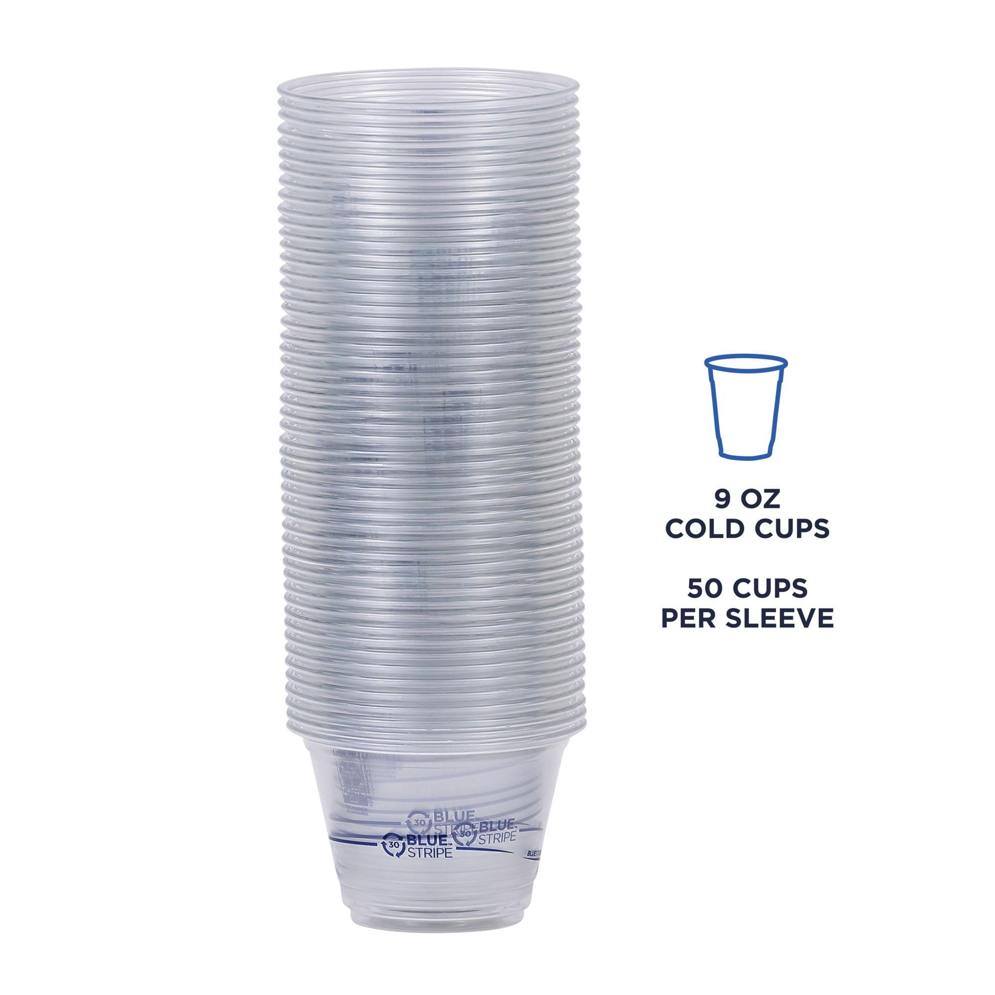 Eco-Friendly BlueStripe Recycled 9oz Plastic Cups - 1000 Pack, 30% Post-Consumer Recycled PET (rPET) Material, Clear Disposable Cups for Cold Beverages, Parties, Picnics & Office Use