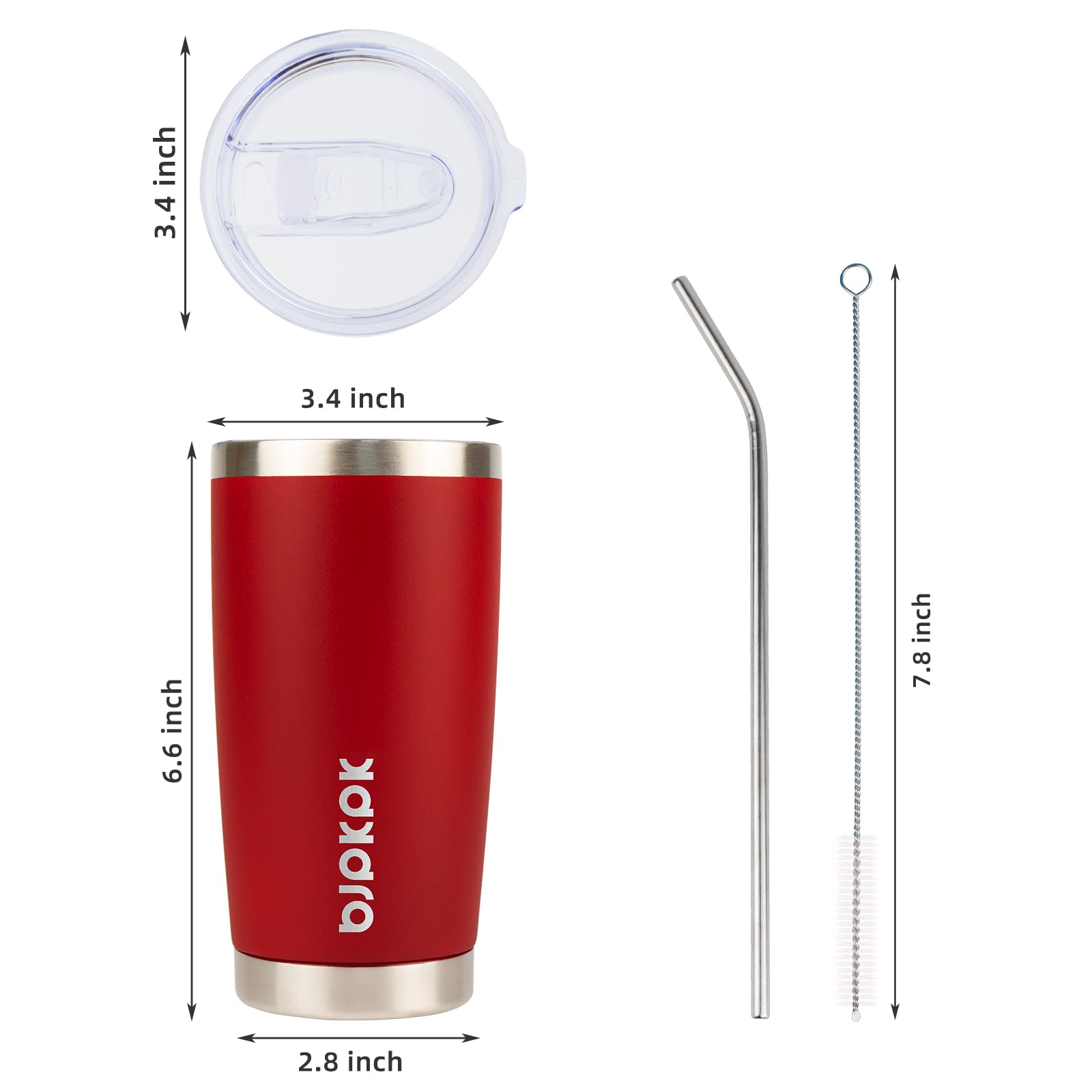 20 oz Insulated Stainless Steel Tumbler with Lid & Straw - Vacuum Sealed Hot Cold Coffee Travel Mug, Red - Perfect for Office, Gym, Hiking & Outdoor Activities
