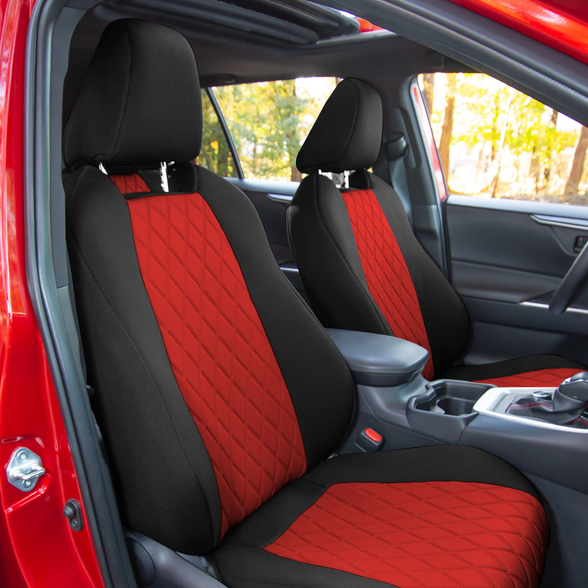 Premium Custom Fit Seat Covers for 2021-2022 Toyota RAV4 Hybrid/Prime - Waterproof Neosupreme Neoprene Full Set (Red) | Durable Protection & Stylish Upgrade for Car Interior | Perfect for Road Trips, Daily Commute & Pet Owners