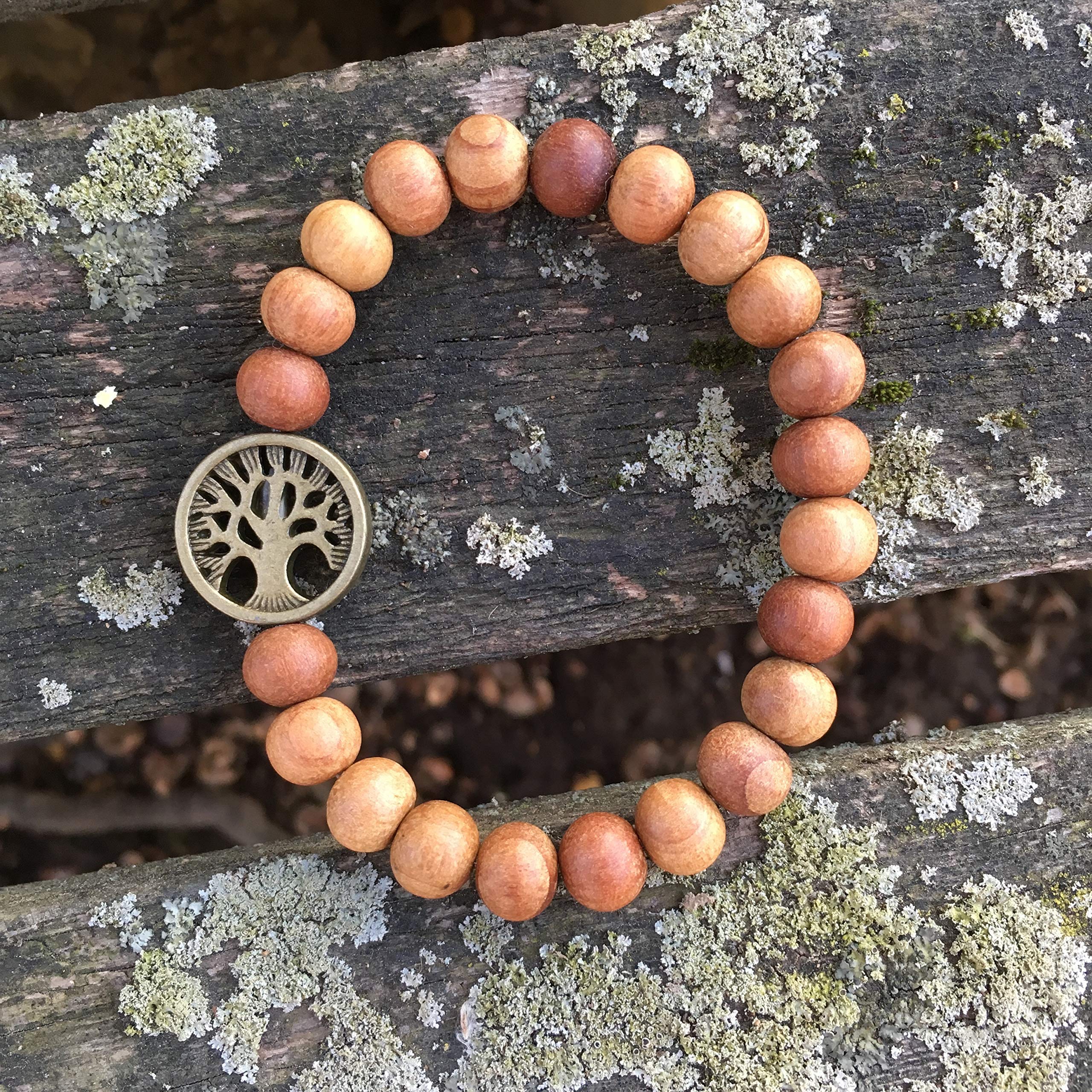 Handmade 8mm Sandalwood Bracelet with Tree of Life Charm - Women's Spiritual Healing Jewelry, Reiki Energy Gifts for Meditation, Yoga & Positive Vibes