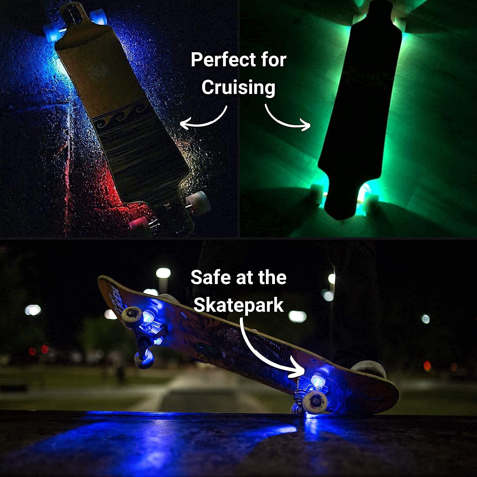 Color Changing LED Skateboard Underglow Lights with Tail Light - 5-Piece Set for Night Riding Safety & Style | Perfect for Longboards, Cruisers & Electric Skateboards at Night