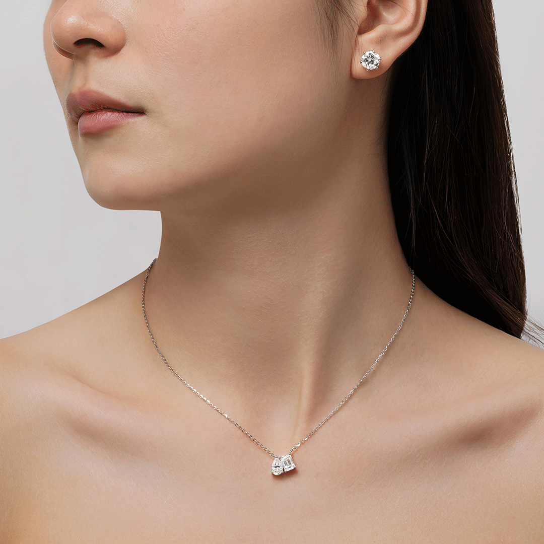 Emerald Cut & Pear Cut Toi Et Moi Pendant Necklace - Elegant Couple's Jewelry for Anniversaries, Weddings & Romantic Gifts