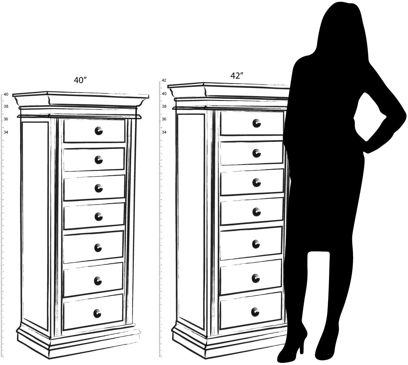 Bailey Oval Jewelry Armoire with Mirror & Drawers - Walnut Jewelry Storage for Necklaces, Earrings & Bracelets - Bedroom & Closet Organizer