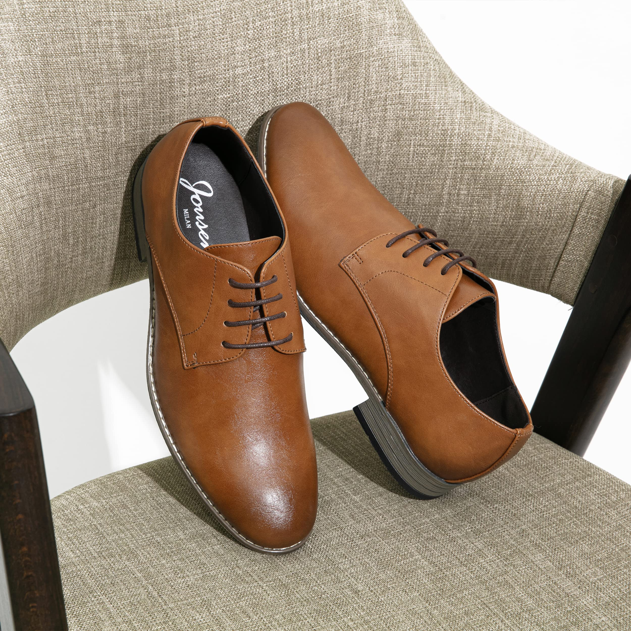 Jousen Men's Oxford Plain Toe Dress Shoes - Classic Formal Derby Shoes for Business, Wedding & Office Wear - Comfortable Leather Dress Shoes for Men