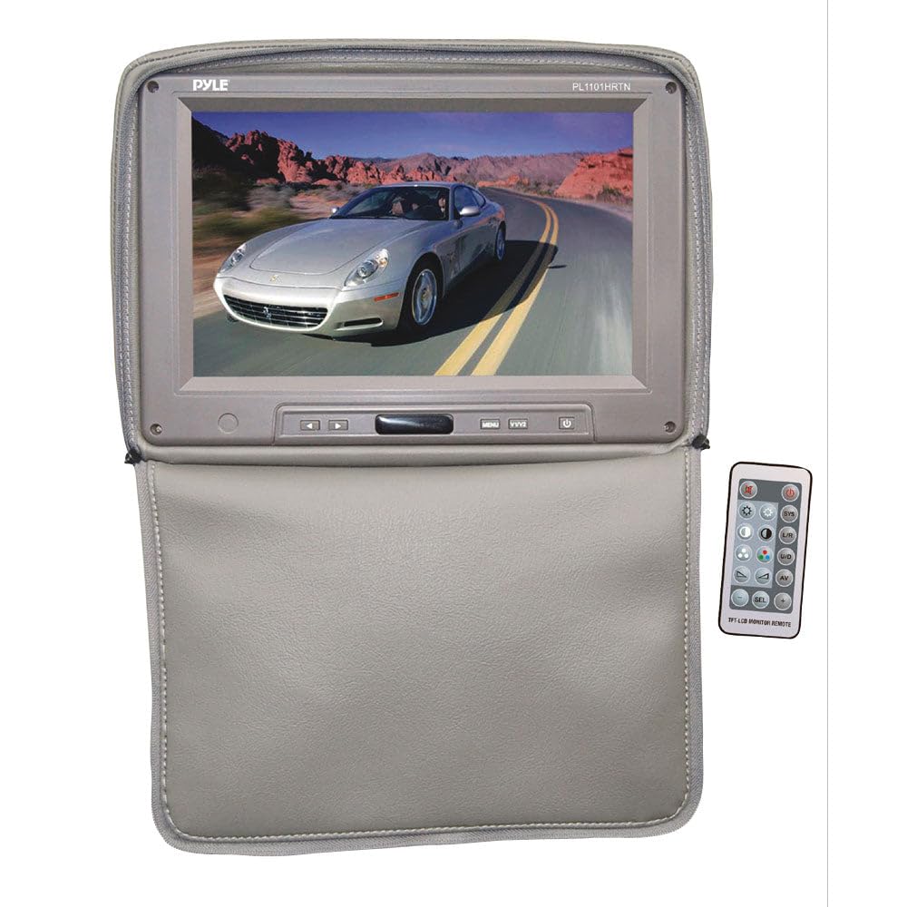 Pyle PL1101HRTN Adjustable Headrest with Built-In 11'' TFT/LCD Monitor, IR Transmitter & Tan Cover - Perfect for Car Entertainment Systems, Road Trips & Family Travel