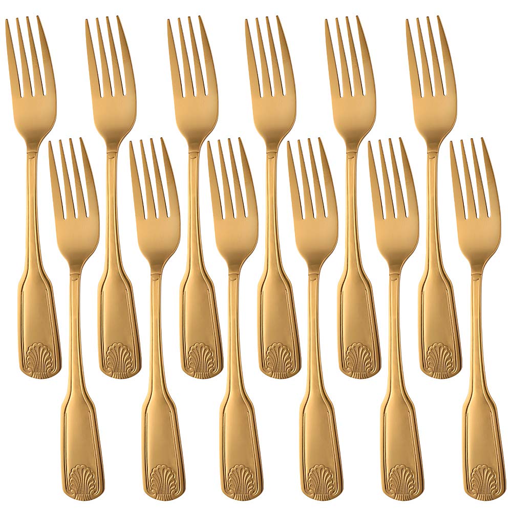 Meisha 7.8-Inch Stainless Steel Dinner Forks Set of 12 - Heavy Duty Mirror Finish Flatware for Kitchen & Restaurant - Gold Cutlery for Fine Dining, Buffets & Catering Events
