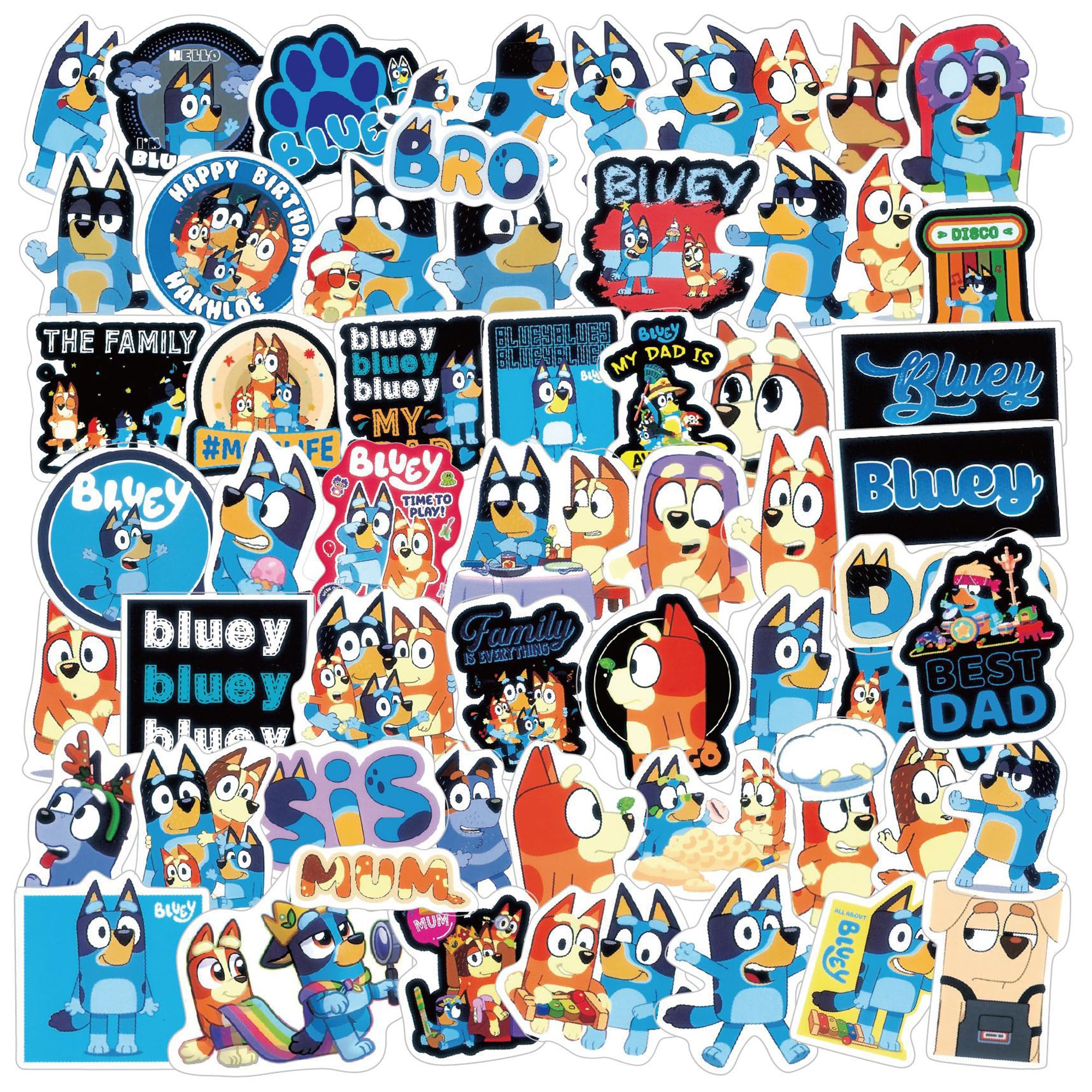 50pcs Cute Blue Dog Stickers - Cartoon Aesthetic Vinyl Waterproof Decals for Birthday Party Favors, Goodie Bags & Party Supplies | Perfect for Kids' Room Decor, Laptop Stickers, Water Bottles & Scrapbooking
