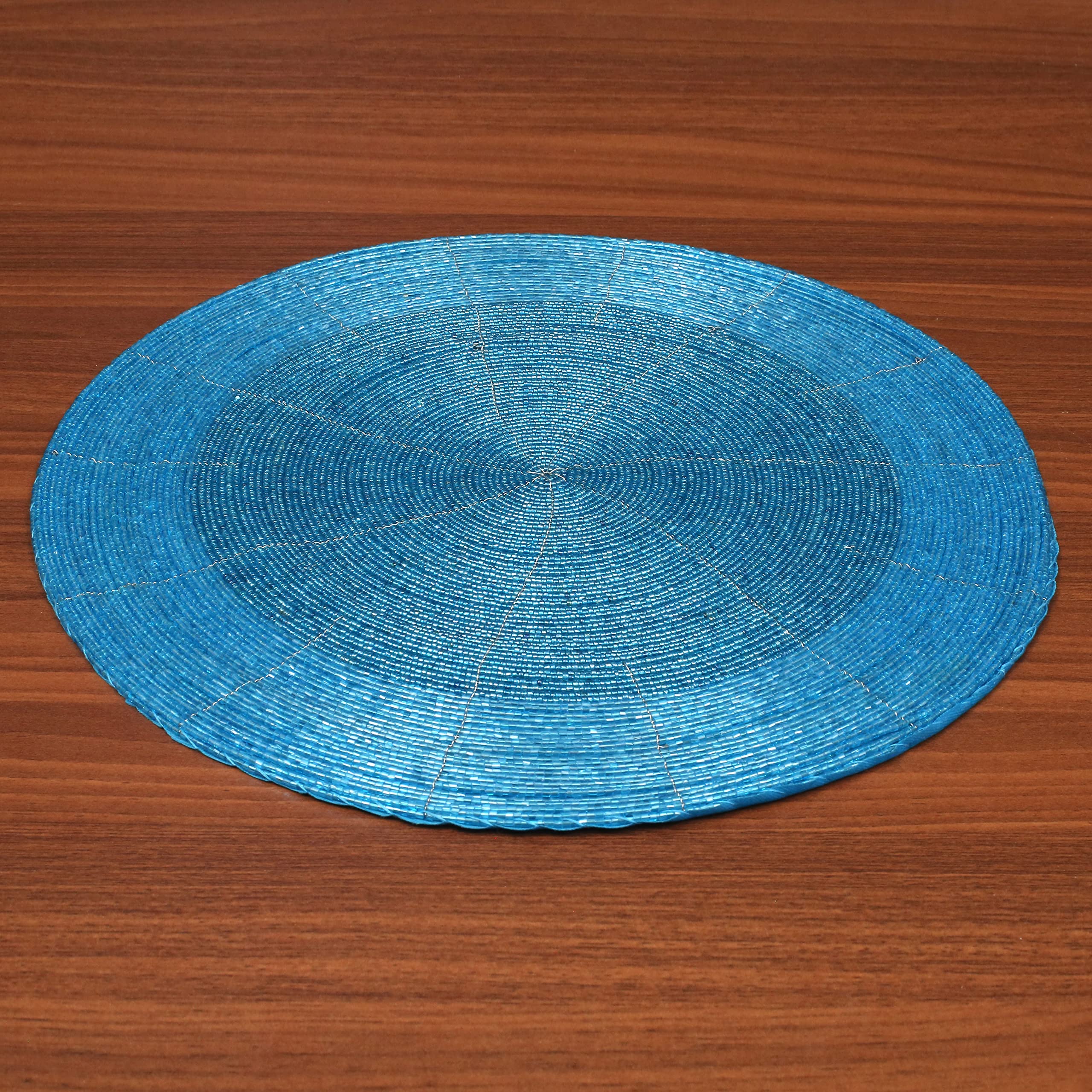 Beaded Placemats Set of 4 - 13 Inch Round Teal Table Mats for Easter & Thanksgiving Decor - Elegant Dining Table Decoration for Holiday Gatherings & Dinner Parties