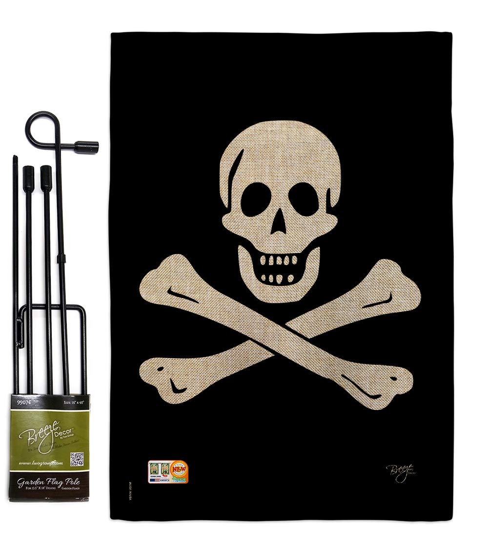 Black Sam Burlap Pirate Flag Set - Double-Sided Coastal Decor for Yard & Home