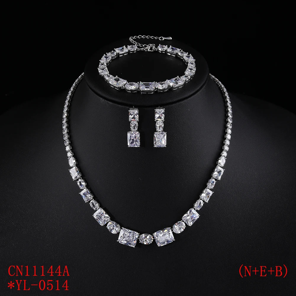 Luxury Cubic Zirconia 3-Piece Jewelry Set for Women - Necklace, Earrings & Bracelet - Wedding Bridal Accessories - Perfect for Bridal Shower, Anniversary & Formal Events