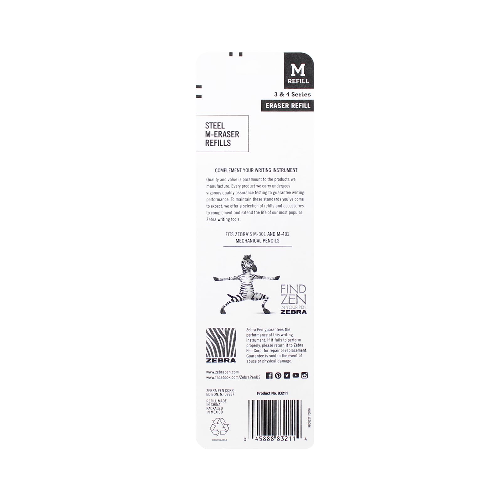 Zebra Pen Eraser Refills for M-301 & M-402 Mechanical Pencils - 7 Pack (83211) - 2 Packs - White - Perfect for School, Office & Art Projects