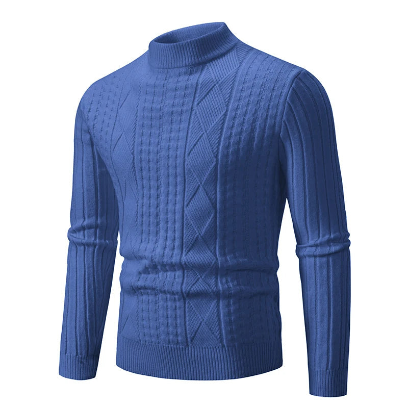 Men's Thick Striped Knit Pullover Sweater - Warm Solid Color Winter Clothing for Casual & Office Wear