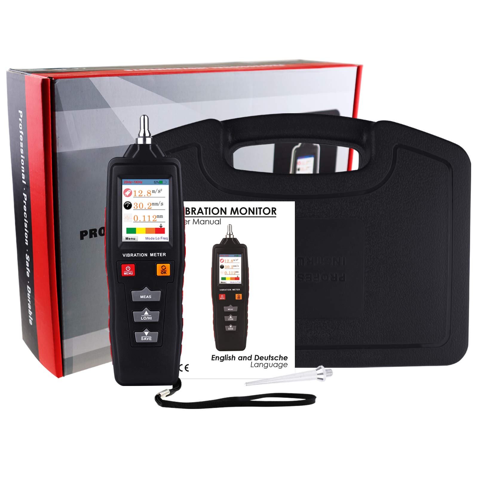 Digital Vibration Meter - Portable Vibrometer Gauge Analyzer Tester for AC Output with Acceleration/Velocity/Displacement Measurement - Ideal for Industrial Equipment Maintenance, HVAC Systems & Machinery Vibration Analysis