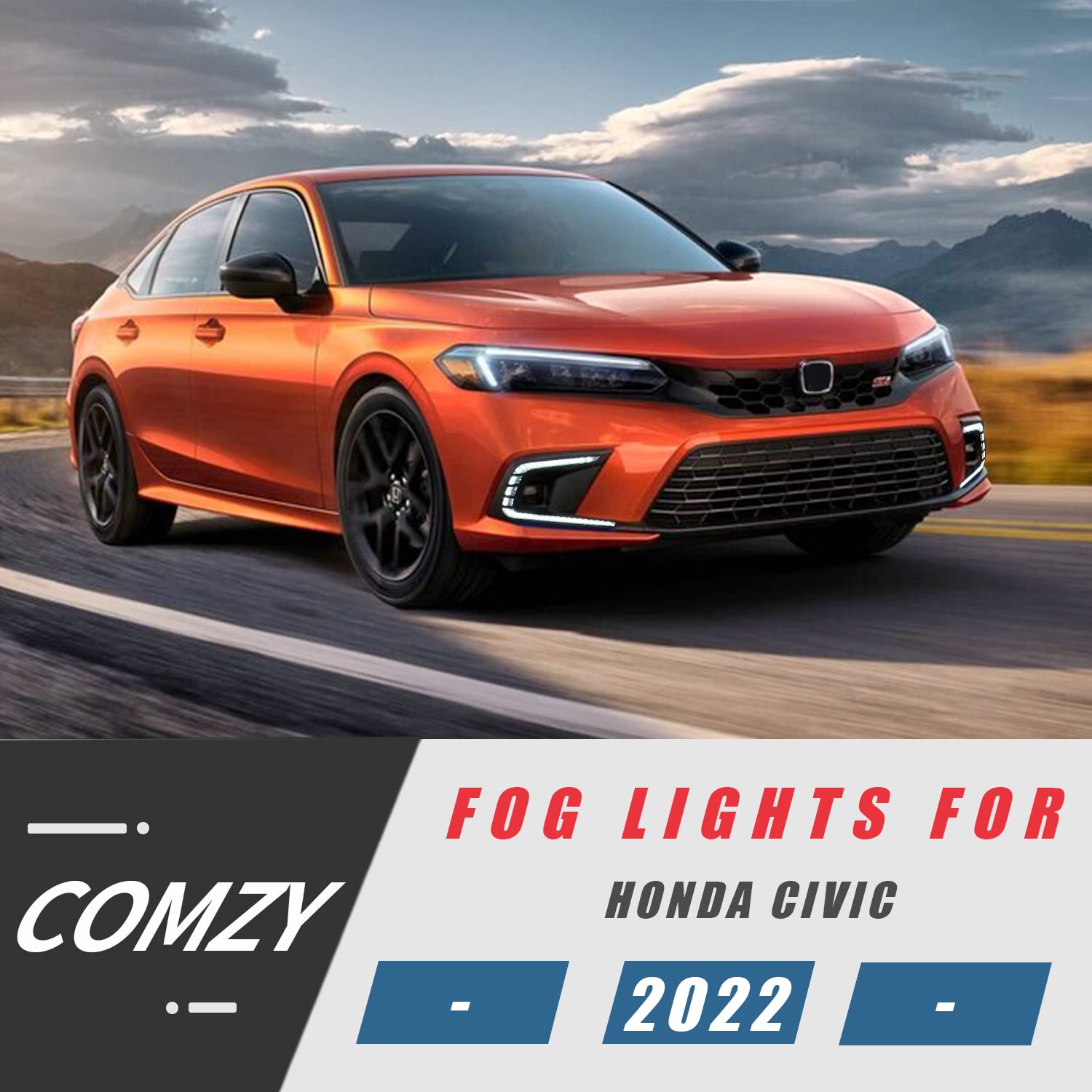 COMZY LED Fog Lights DRL for 2022 Honda Civic 11th Gen - 3 Color Front Fog Lamps Kit with Daytime Running & Turn Signal Lights - Car Styling Spot Light (1 Pair) - Perfect for Night Driving & Car Customization