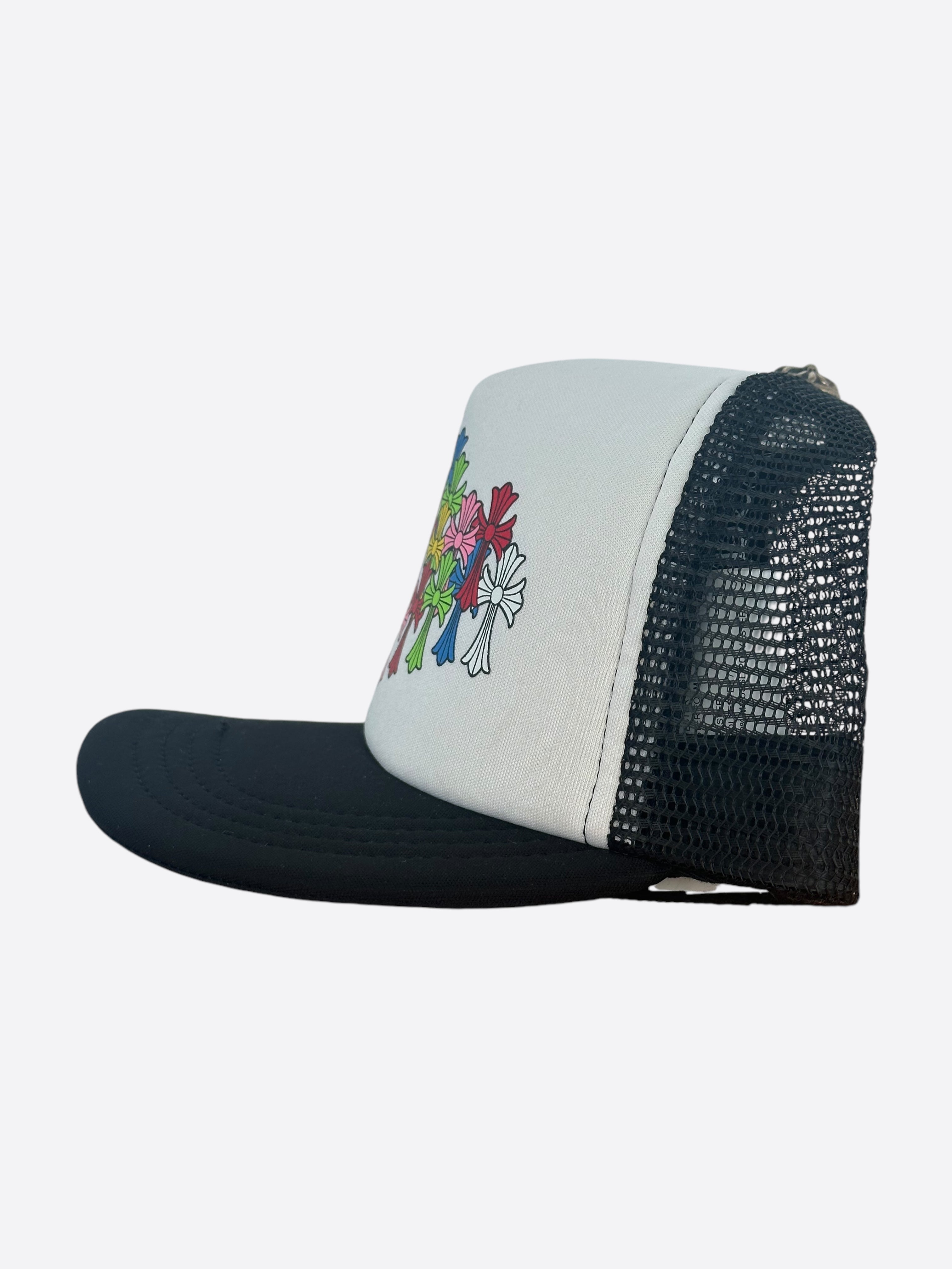 Chrome Hearts Black & White Multicolor Cross Trucker Hat - Stylish Unisex Baseball Cap for Men & Women - Perfect for Streetwear, Hip Hop Fashion & Outdoor Activities
