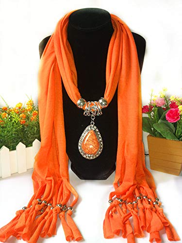 Elegant Women's Scarf with Waterdrop Pendant Necklace - Printed Polyester Shawl Wrap (SC0016) for Winter Fashion, Office Wear & Evening Outfits