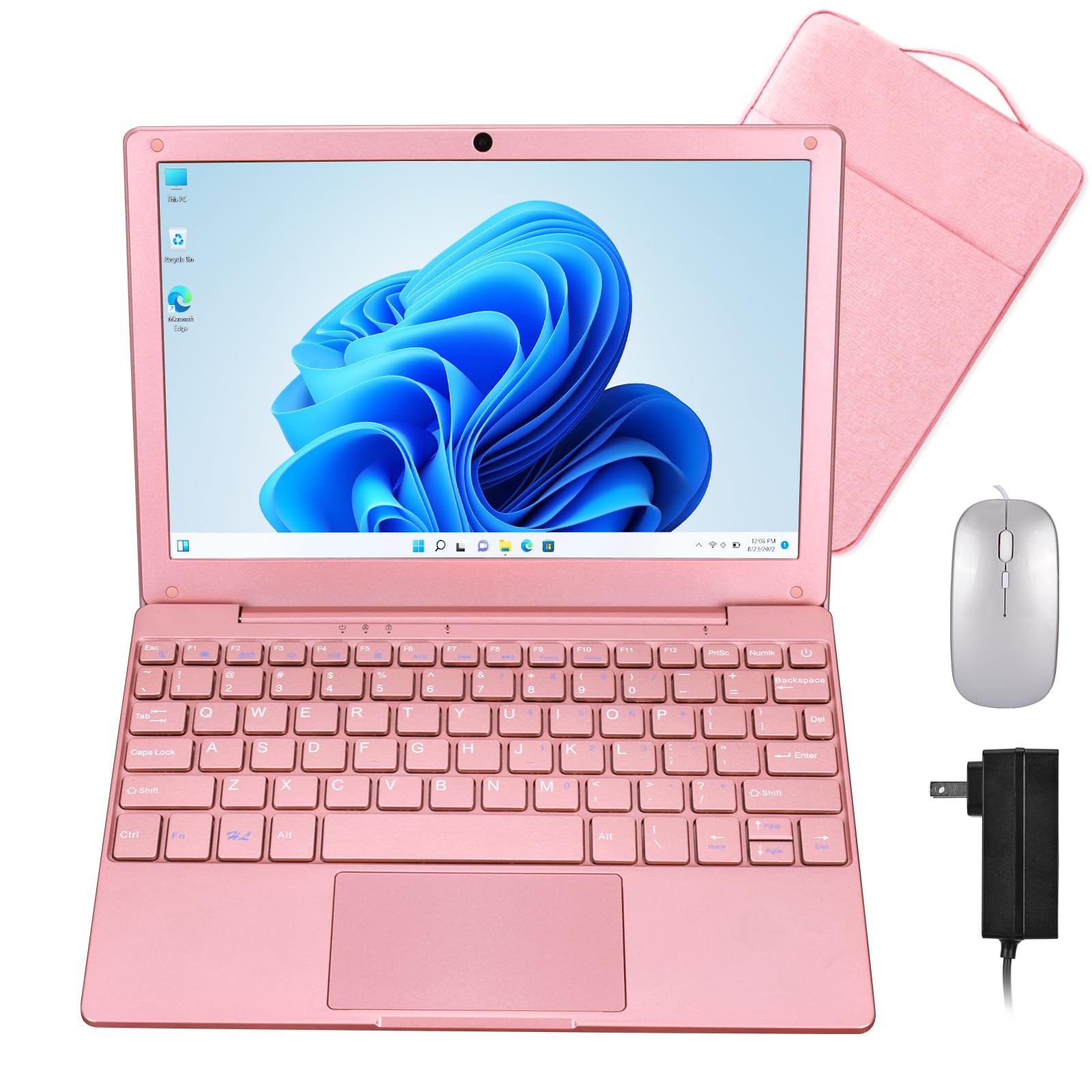 10.1 Inch Mini Laptop - 8GB RAM 128GB SSD, Intel Celeron N4020 Processor up to 2.8GHz, IPS Display, Windows 11 OS - Ultra Portable & Powerful Rose Gold Notebook for Work, Travel & Remote Learning