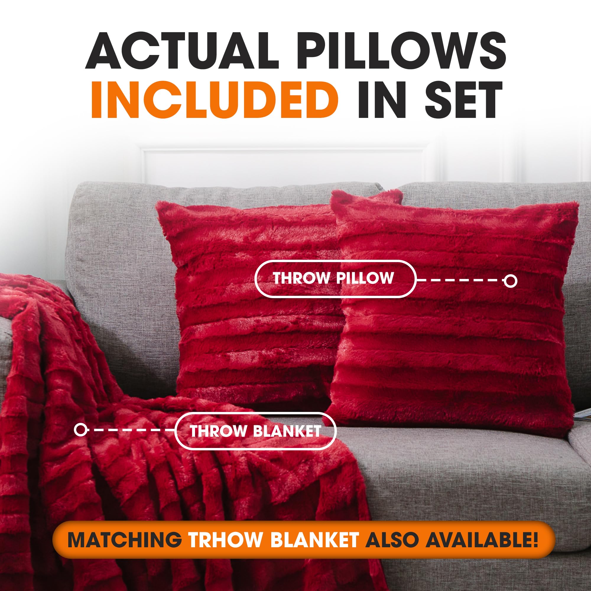 Cheer Collection Faux Fur Throw Pillows - Soft Decorative Couch & Bed Pillows, Maroon Accent Pillows for Bedroom or Living Room Decor, Set of 2 Plush 16x16 Inch Pillows - Perfect for Cozy Sofa, Reading Nook & Home Aesthetics