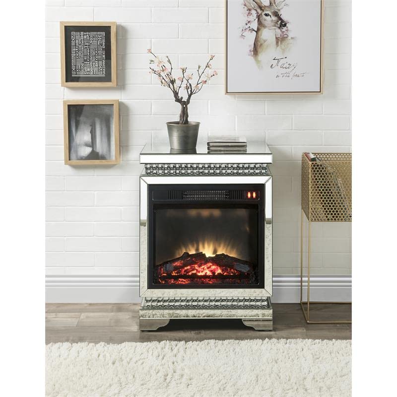 ACME Lotus Electric Fireplace with Mirrored Finish & Faux Ice Crystals - Modern Indoor Heating for Living Room, Bedroom, and Office Decor