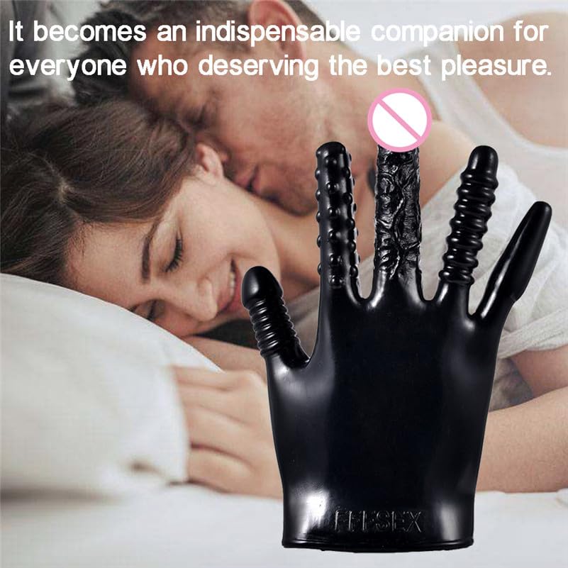 MFMYEE Finger Vibrator Sex Gloves - 5 Ribbed Dildo & Clitoral Stimulator for Women, Breast Massage & Masturbation Adult Toy (Black) | Perfect for Couples Play, Solo Pleasure & Sensual Exploration